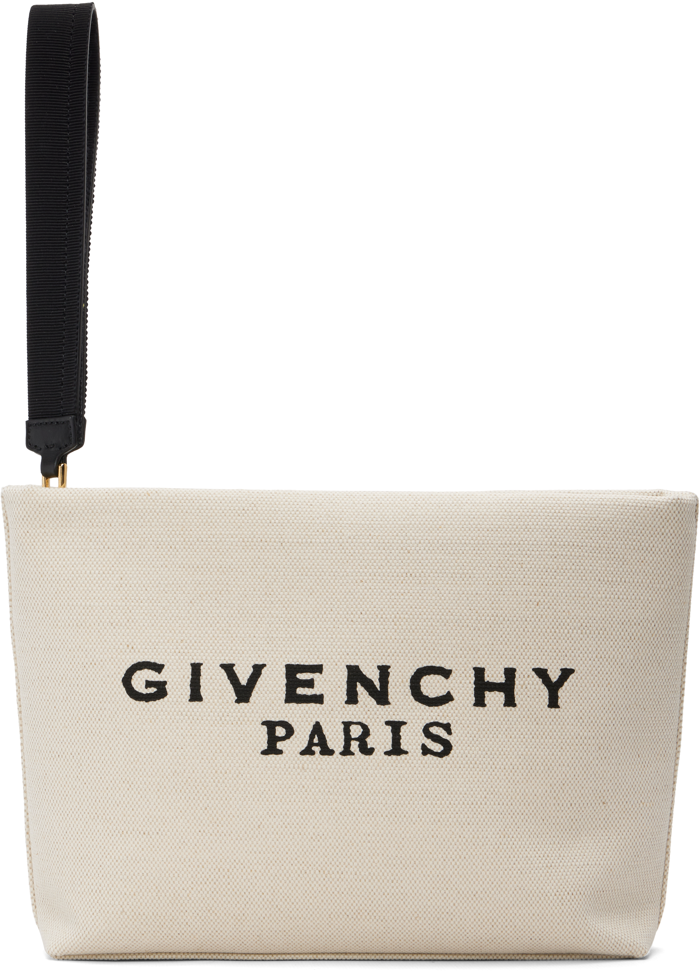 Givenchy: Beige 'Givenchy' Canvas Pouch | SSENSE Canada