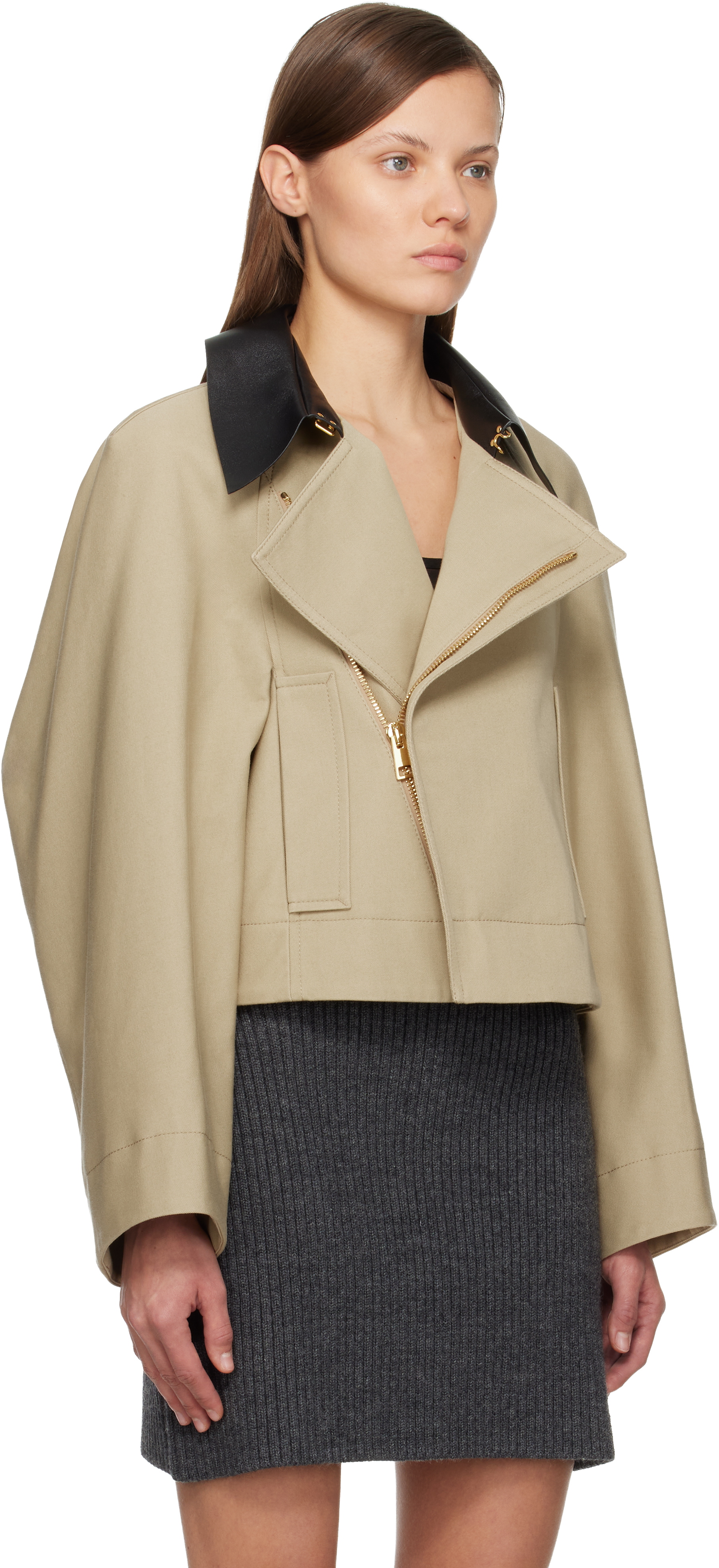 Givenchy Womens Cropped Leather-collar Cotton And Wool-blend Peacoat Beige In Neutral