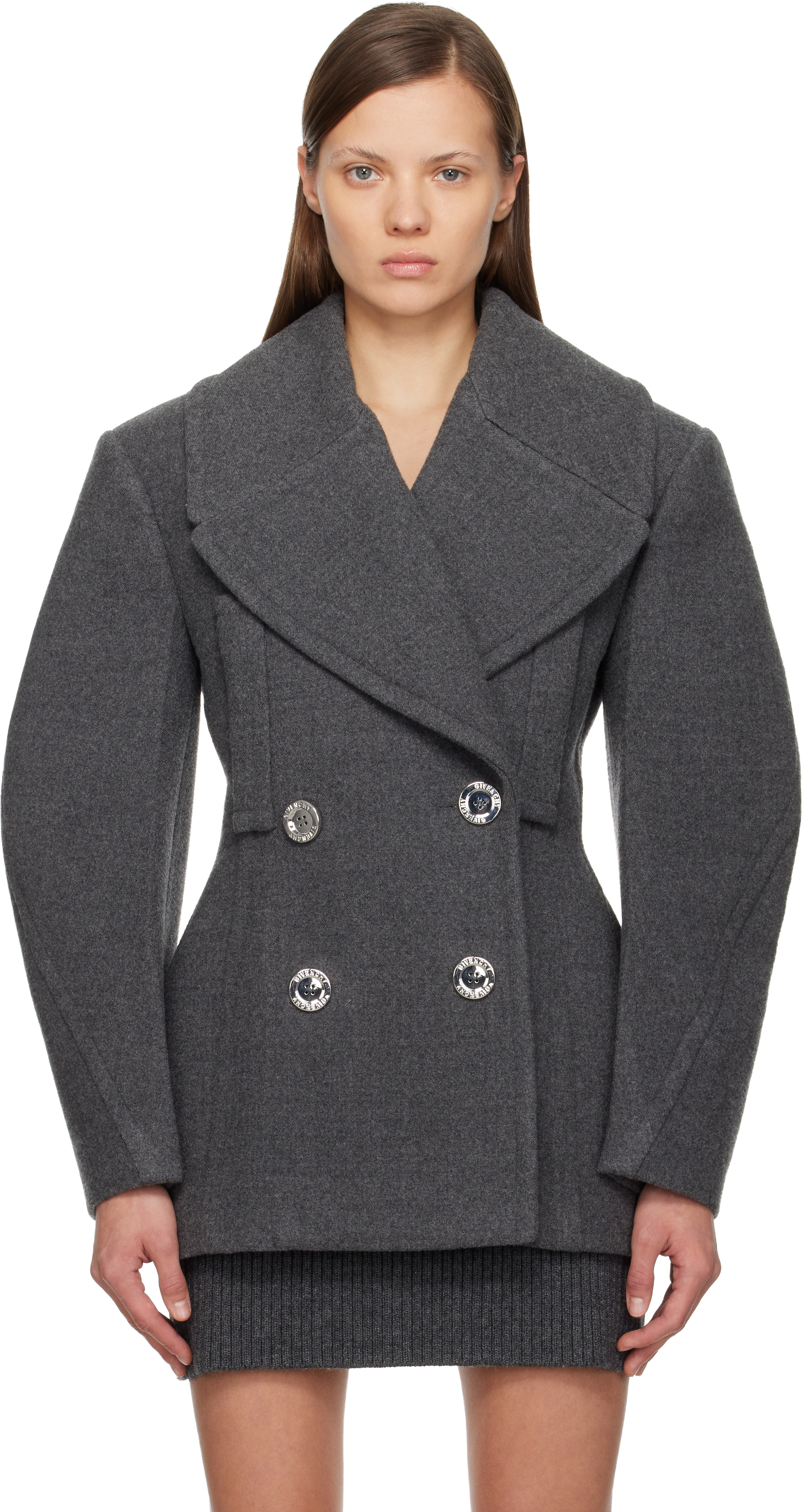 Givenchy Gray Cocoon Peacoat In Gray