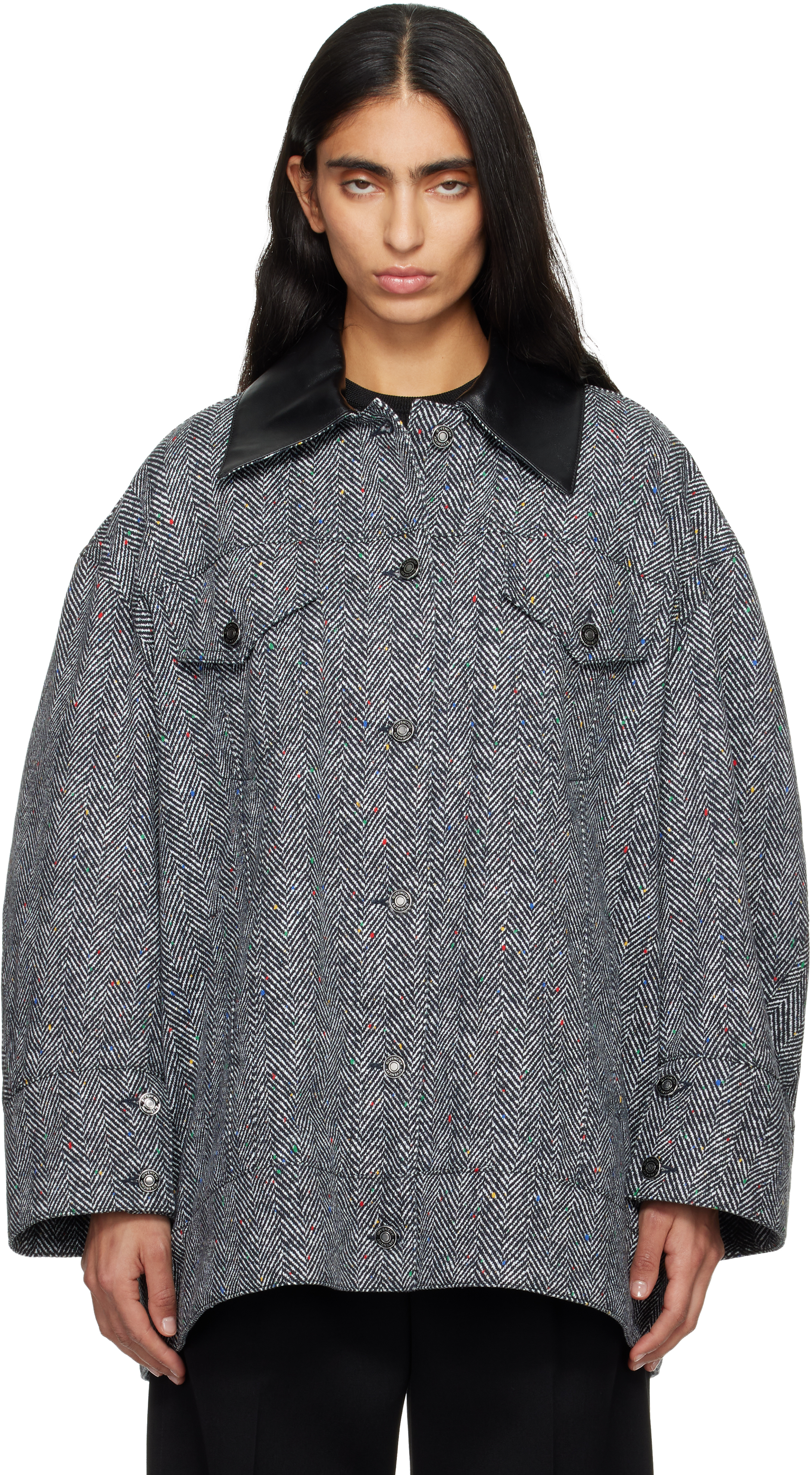 Givenchy Womens Black White Herringbone Relaxed-fit Cotton Jacket In Gray