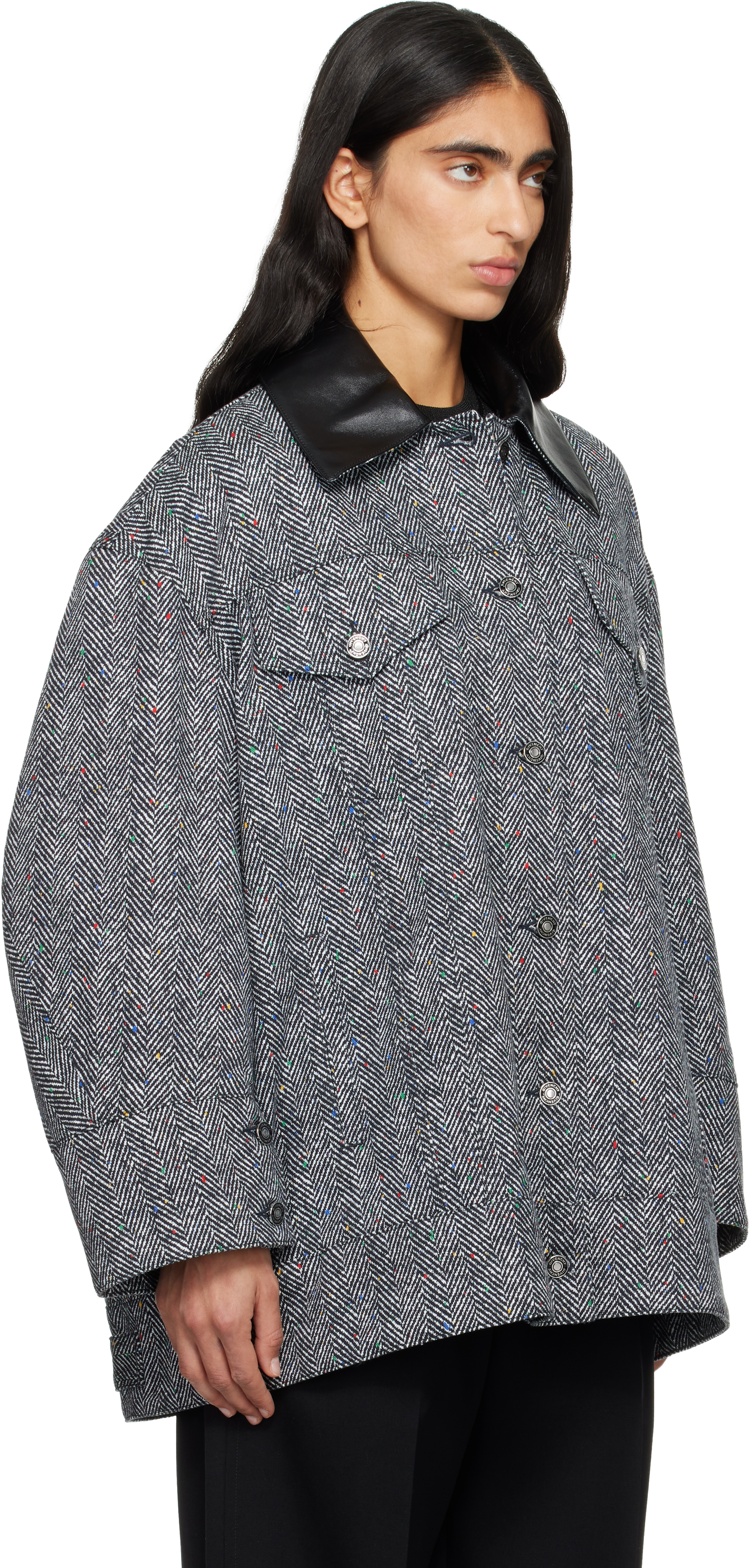 Givenchy Womens Black White Herringbone Relaxed-fit Cotton Jacket In Gray