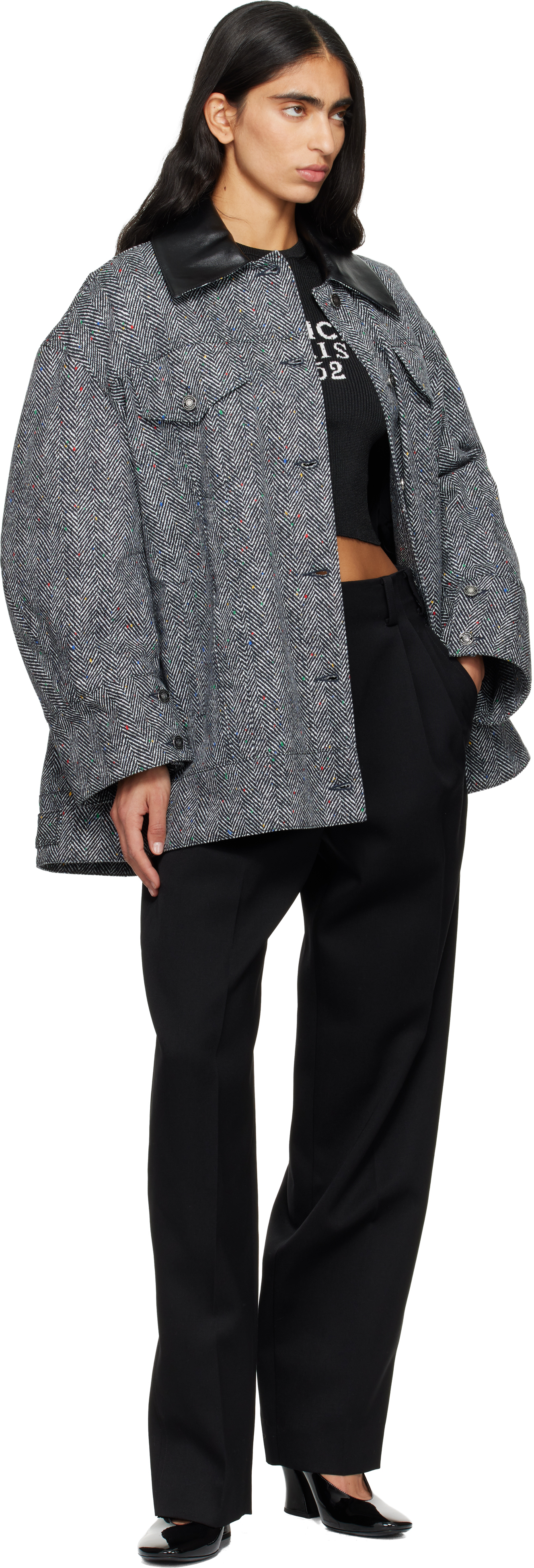 Givenchy Womens Black White Herringbone Relaxed-fit Cotton Jacket In Gray