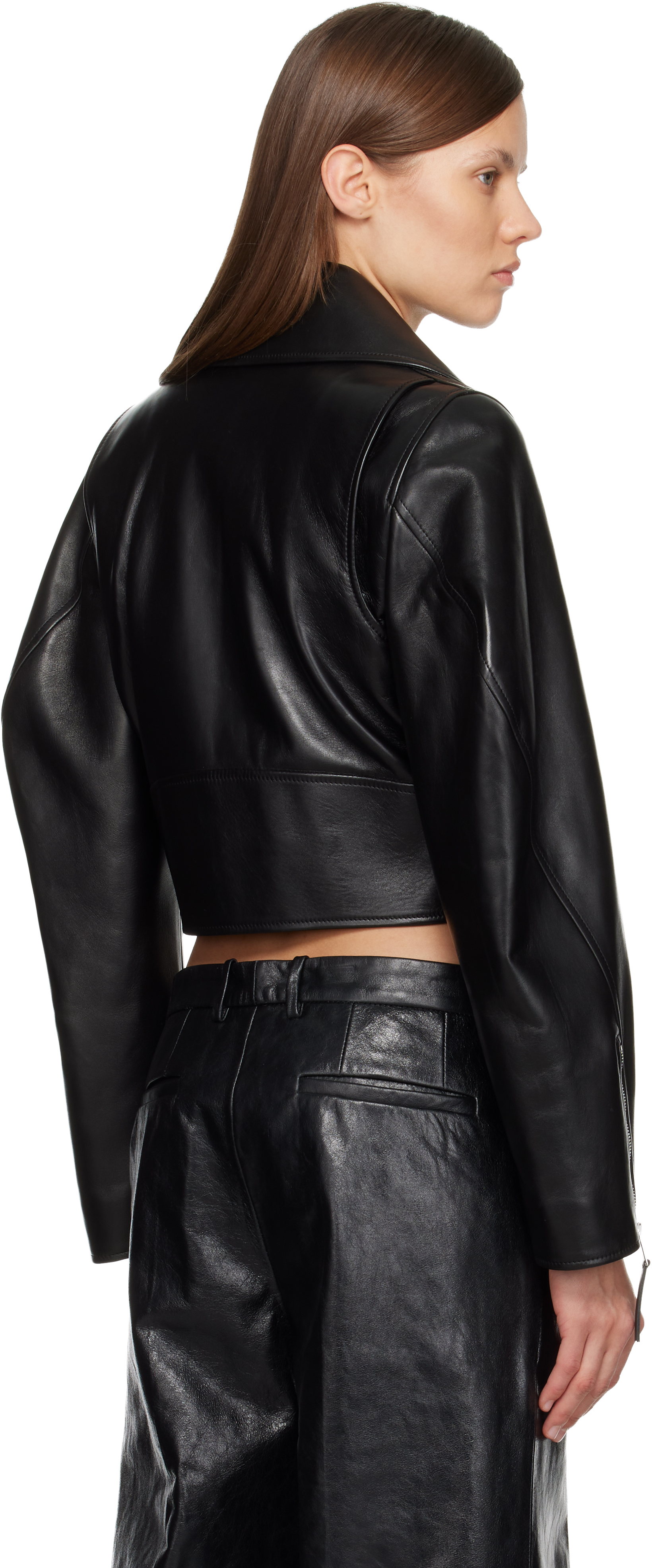 Givenchy Cropped Cocoon Biker Jacket In Leather In Black