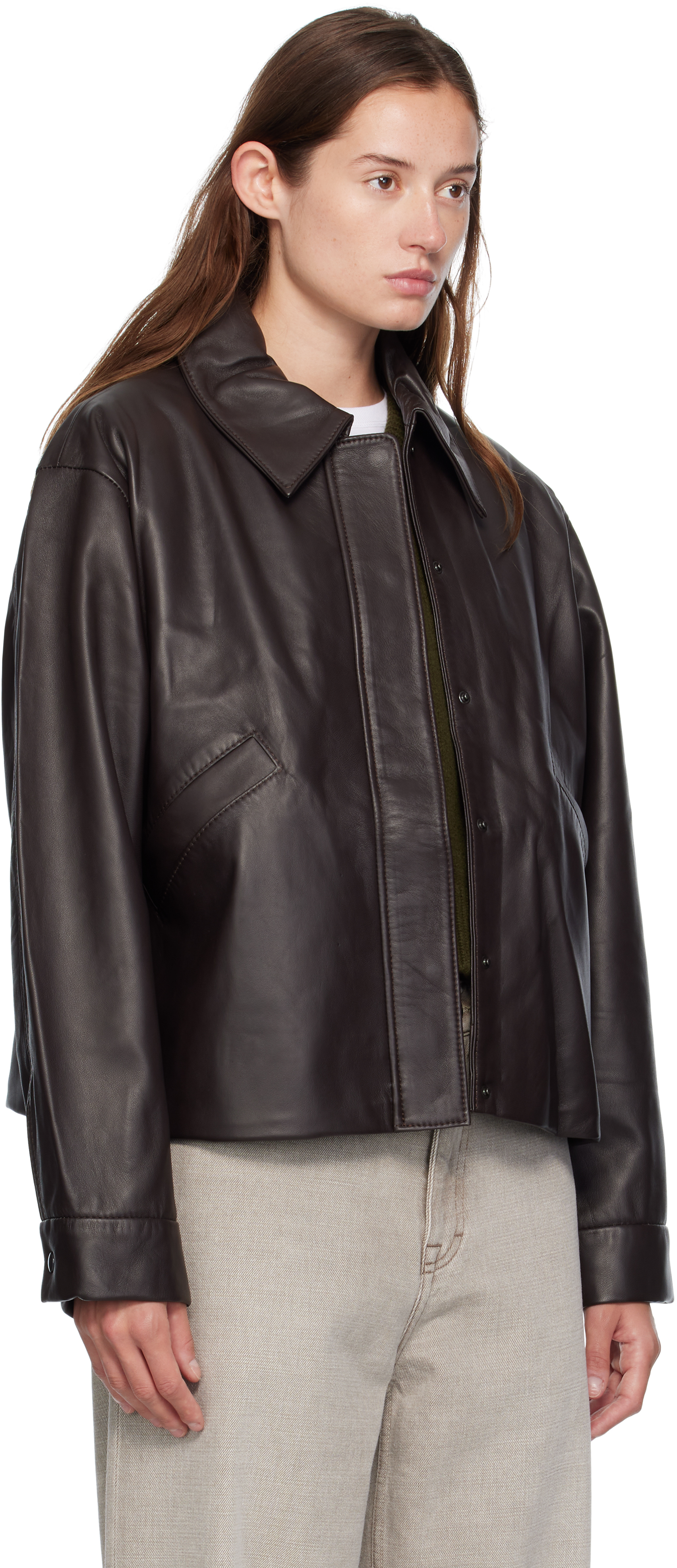 Kassl Editions Brown Short Lamb Leather Jacket In Black