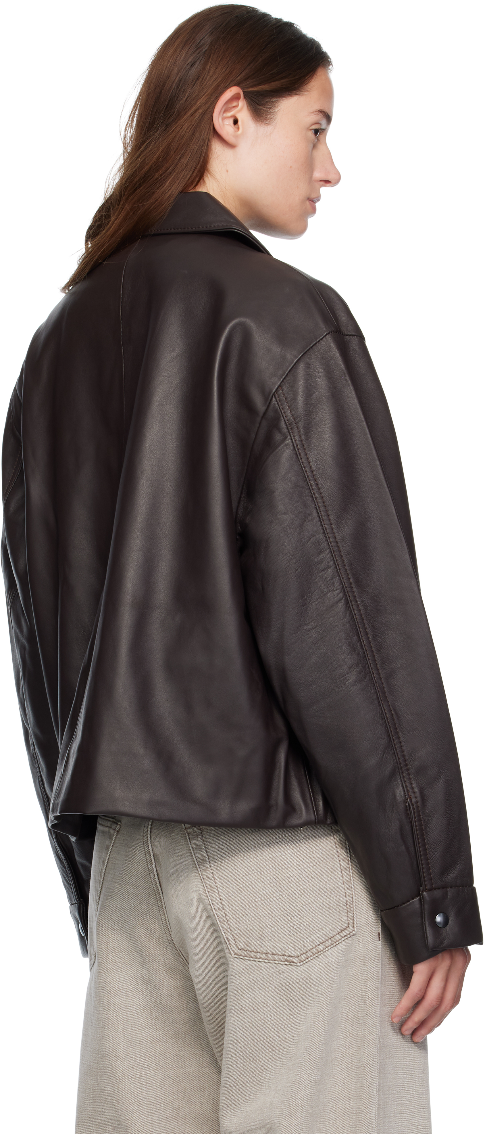 Kassl Editions Brown Short Lamb Leather Jacket In Black