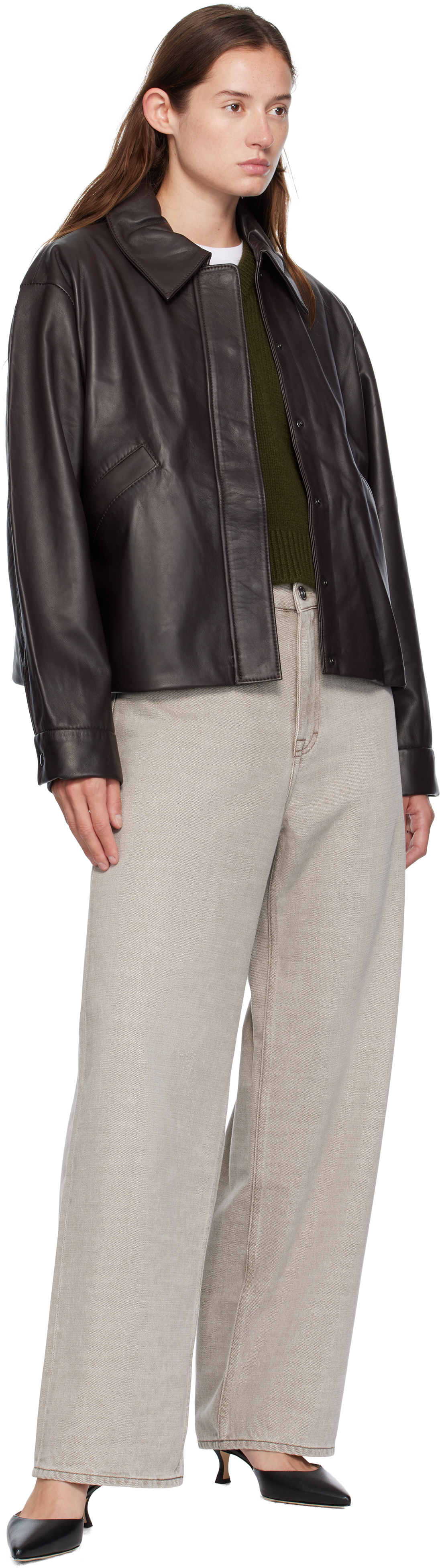 Kassl Editions Brown Short Lamb Leather Jacket In Black