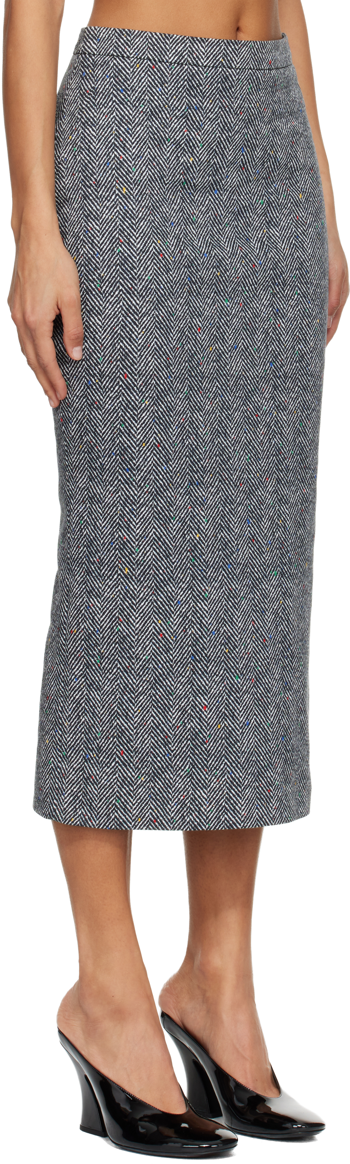 Givenchy Black & White Low Waist Kick Back Midi Skirt In Gray