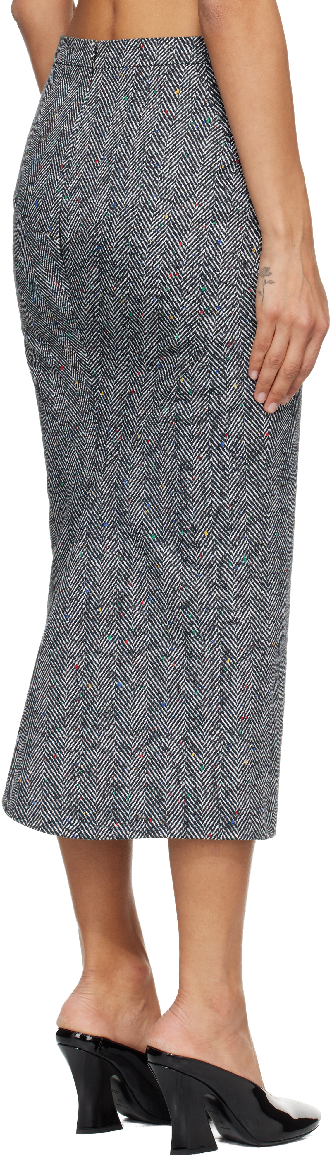 Givenchy Black & White Low Waist Kick Back Midi Skirt In Gray