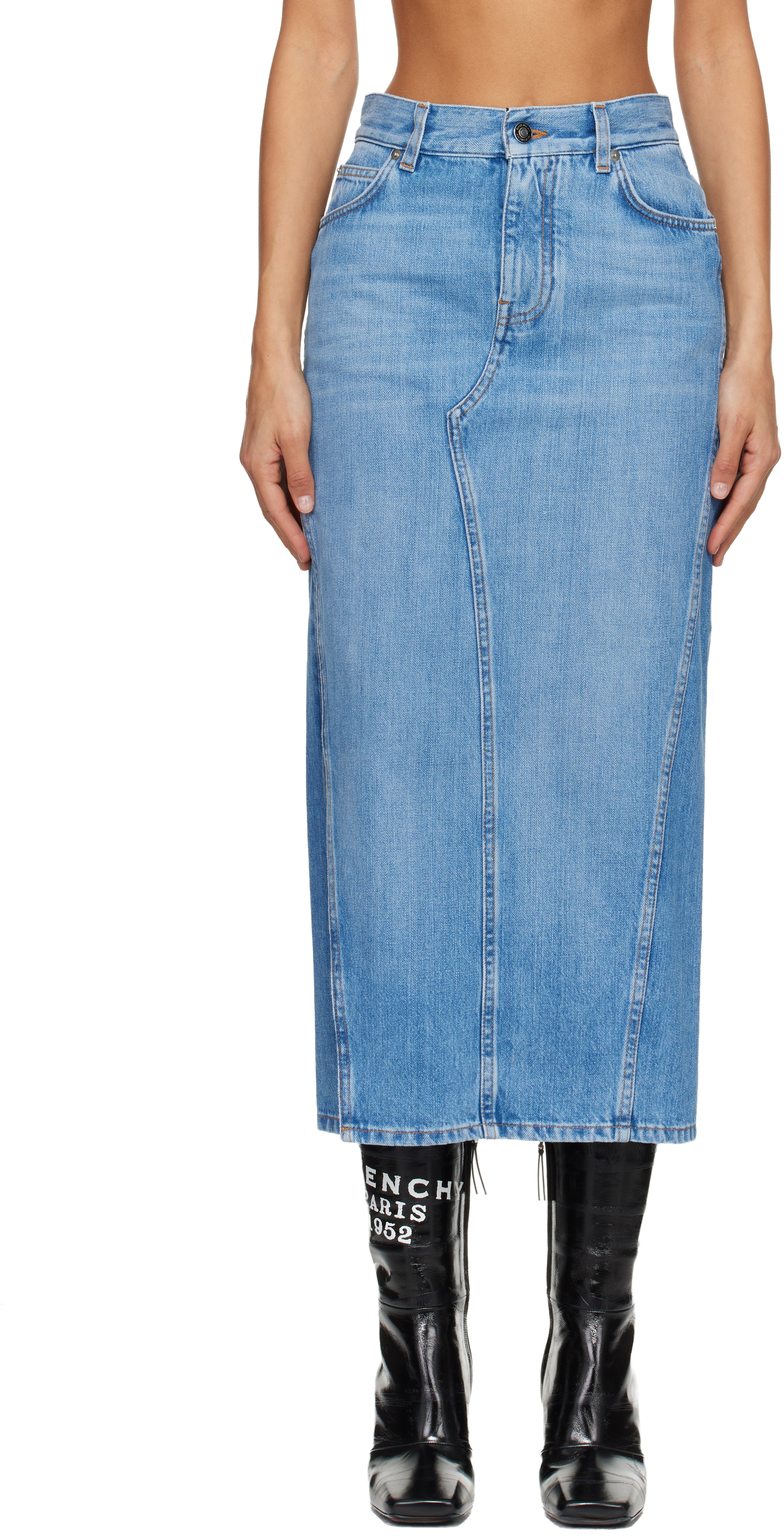 Givenchy Blue Slit Denim Maxi Skirt In Blue