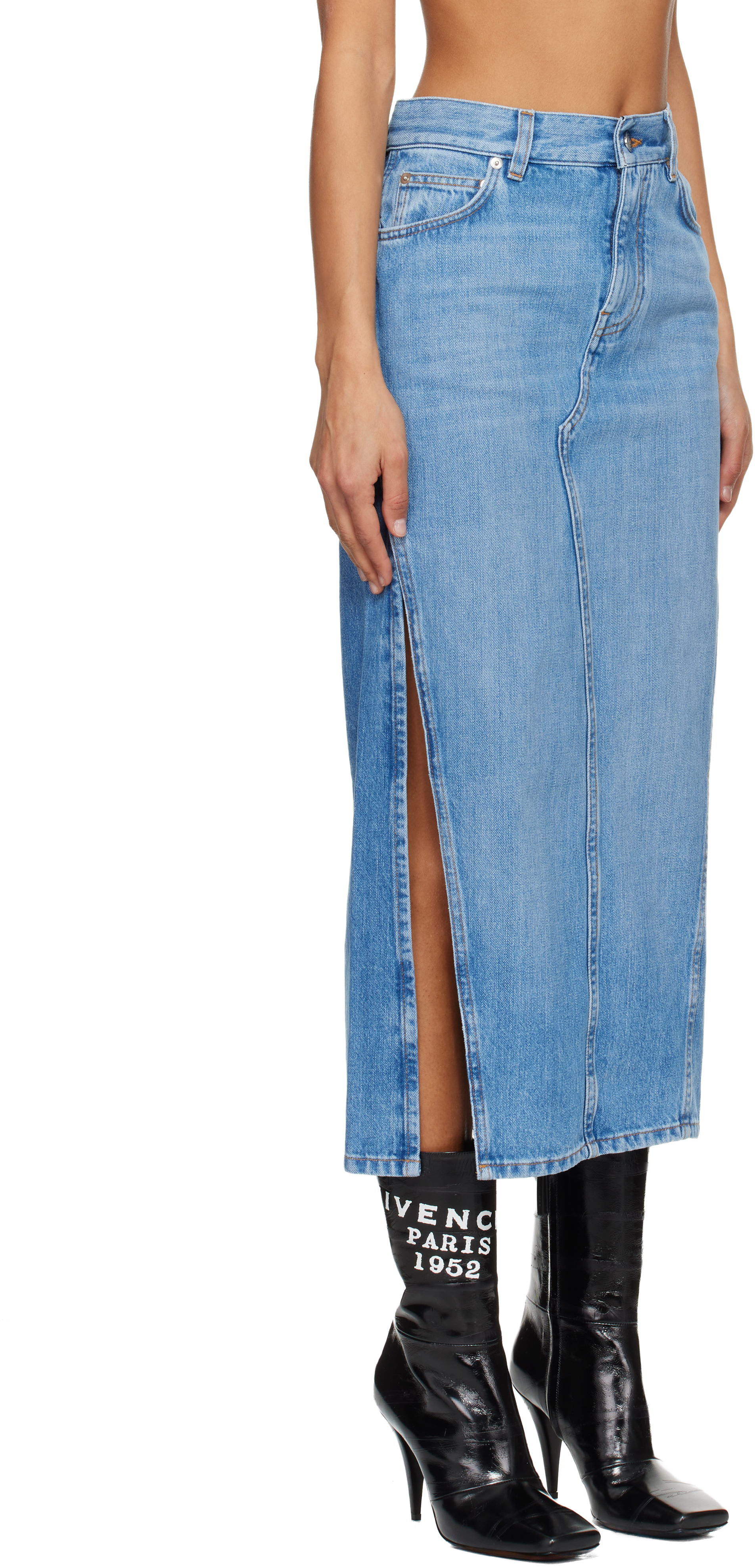 Givenchy Blue Slit Denim Maxi Skirt In Blue