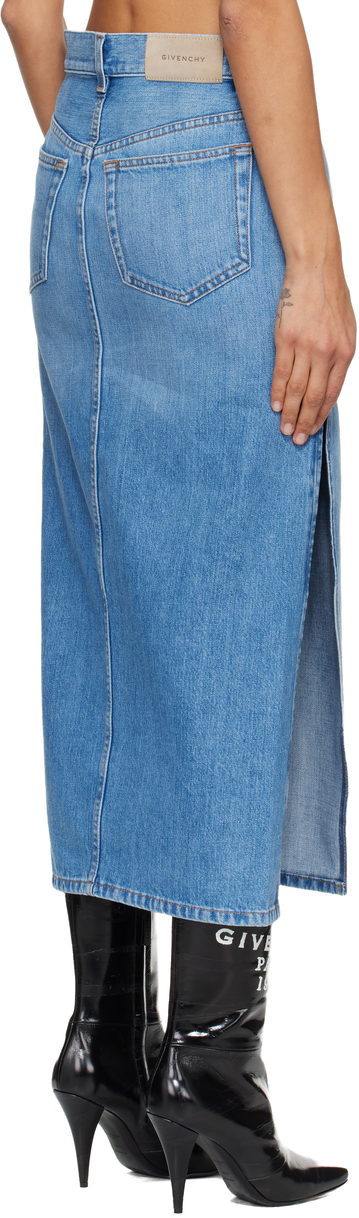 Givenchy Blue Slit Denim Maxi Skirt In Blue