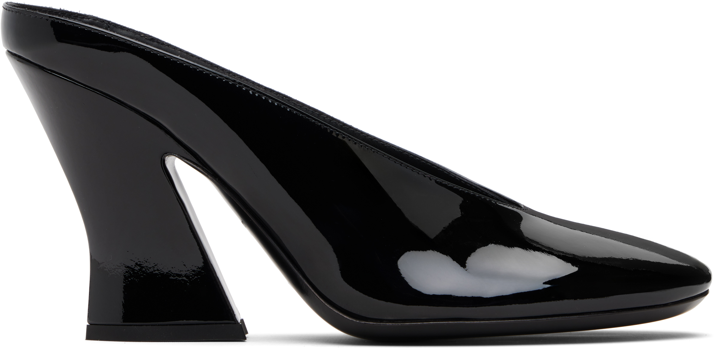 Givenchy Glossy Finish Curved Heel Pointed Toe Mules In Black