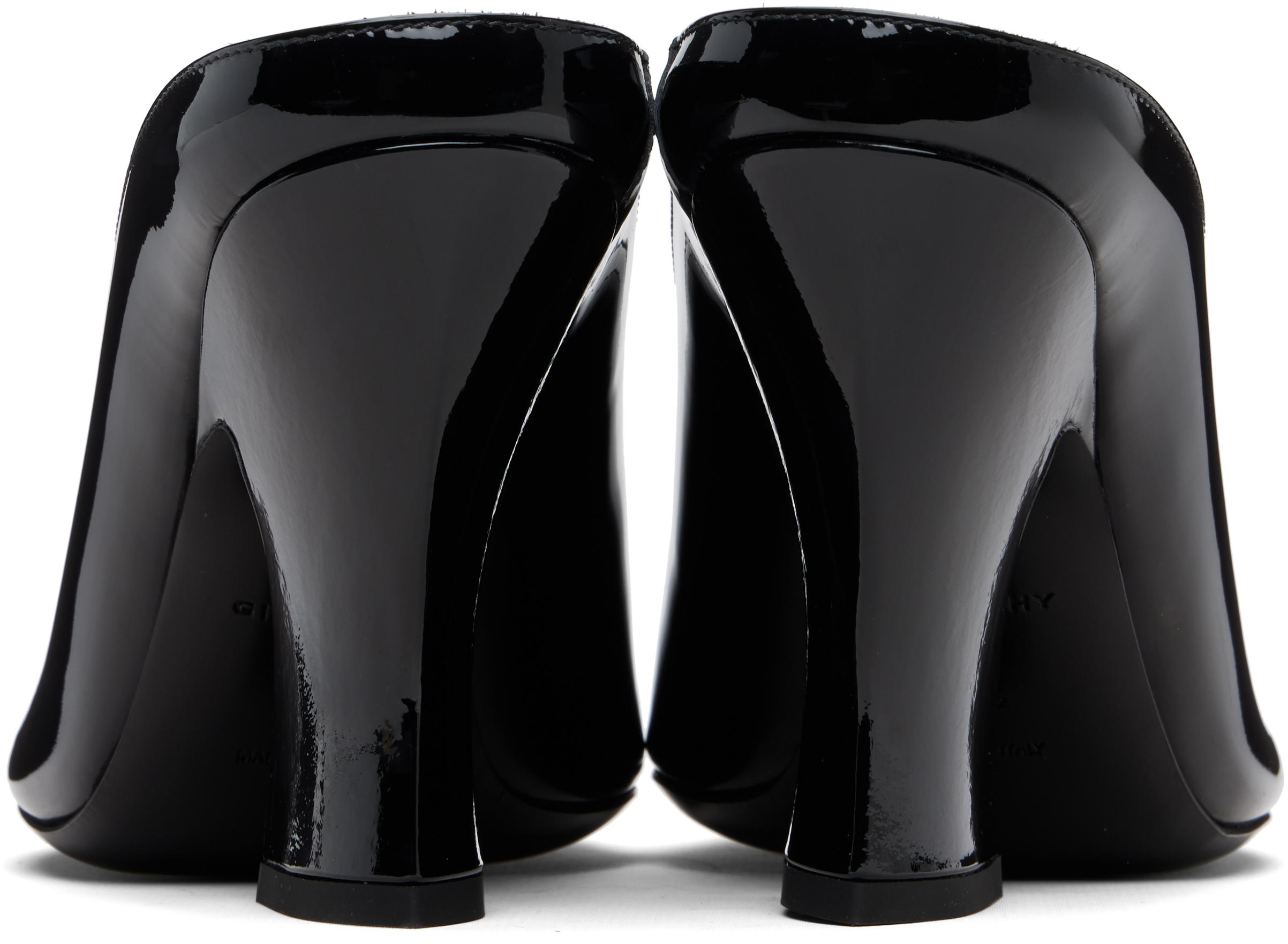 Givenchy Glossy Finish Curved Heel Pointed Toe Mules In Black