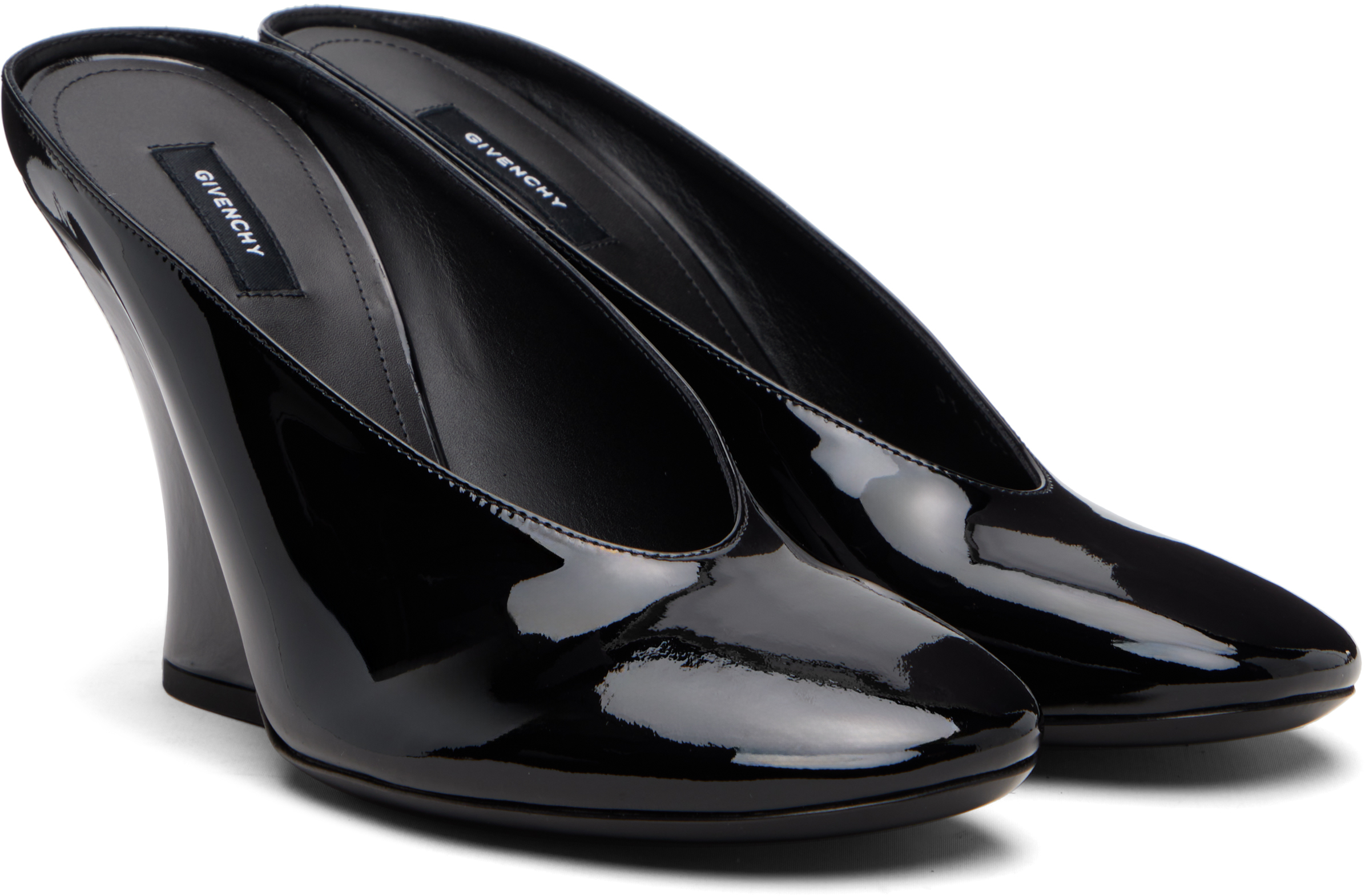 Givenchy Glossy Finish Curved Heel Pointed Toe Mules In Black
