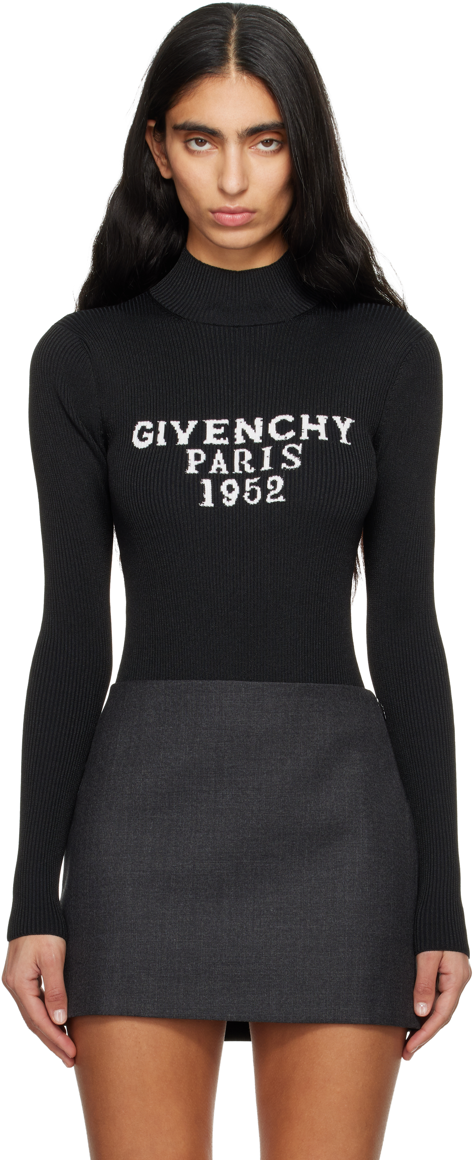 Givenchy Black Fine Rib '' Signature Bodysuit In Black