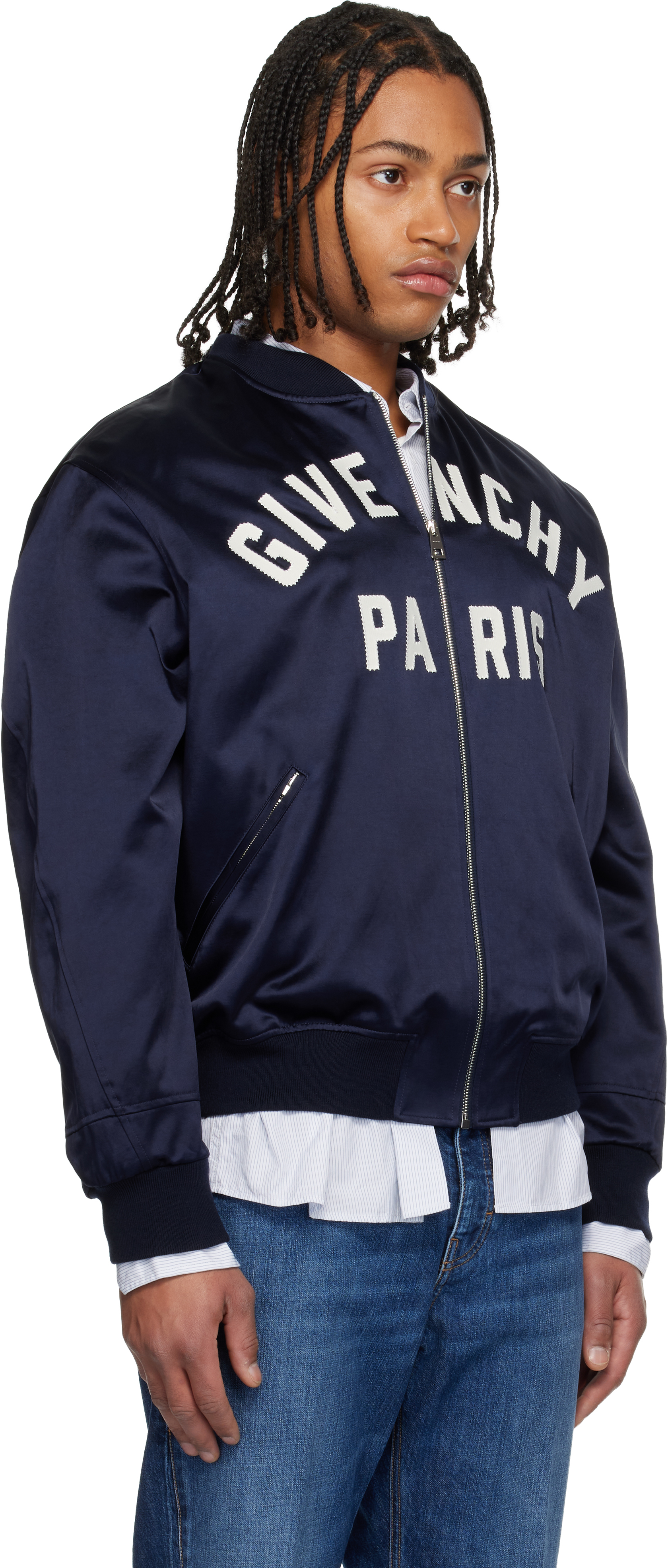 Givenchy Navy Couture Seam Bomber Jacket In Animal Print