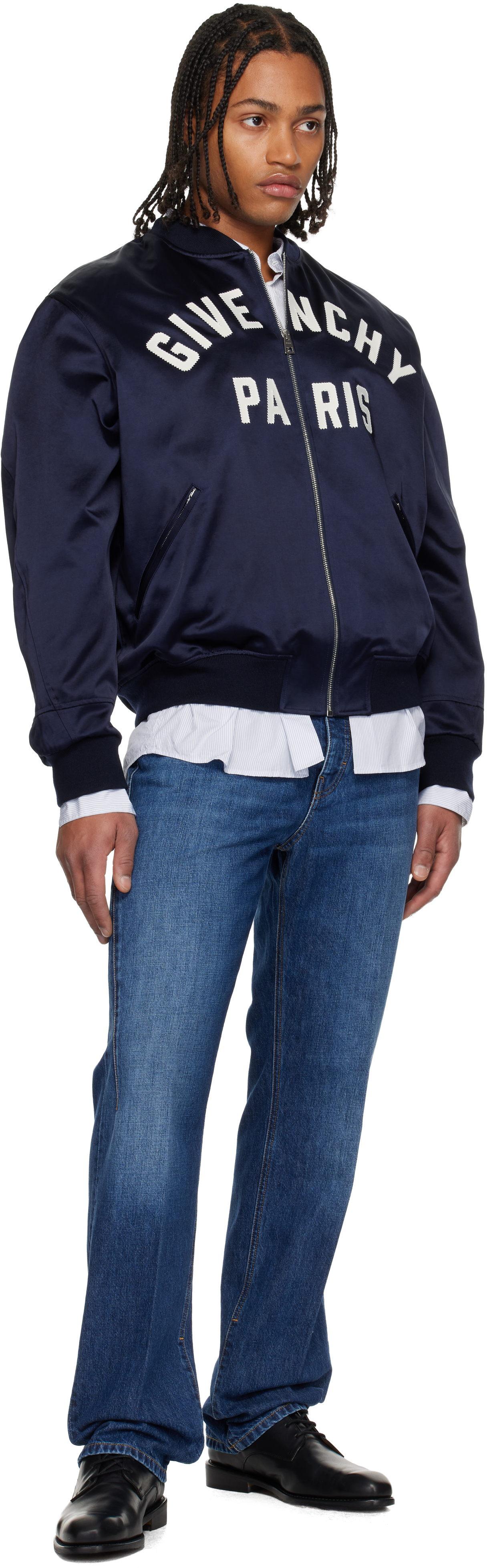 Givenchy Navy Couture Seam Bomber Jacket In Animal Print