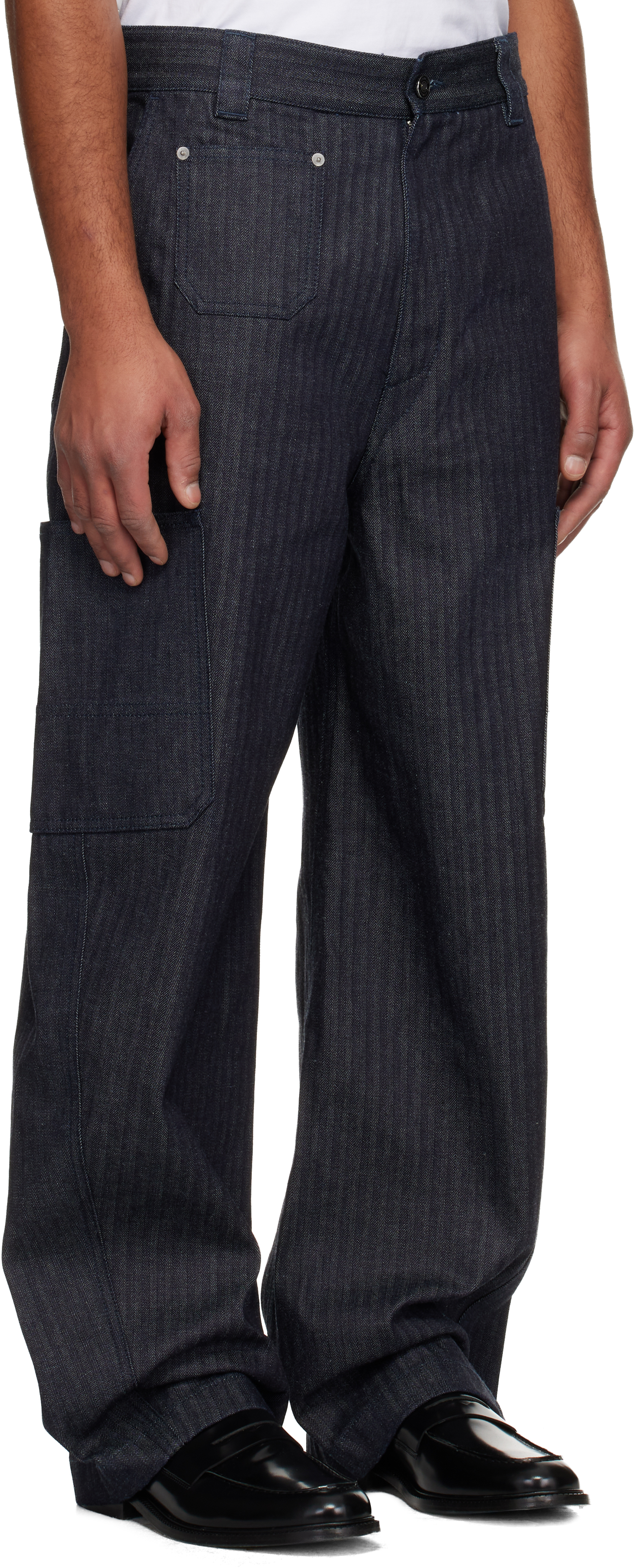 Givenchy Navy Herringbone Denim Cargo Pants In Black