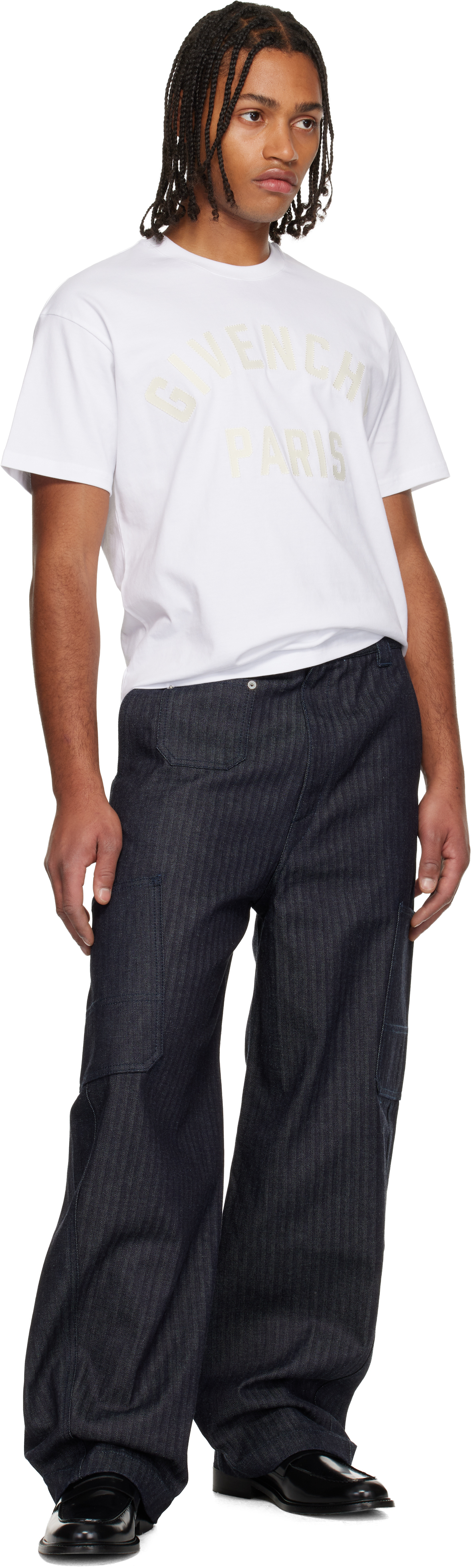 Givenchy Navy Herringbone Denim Cargo Pants In Black