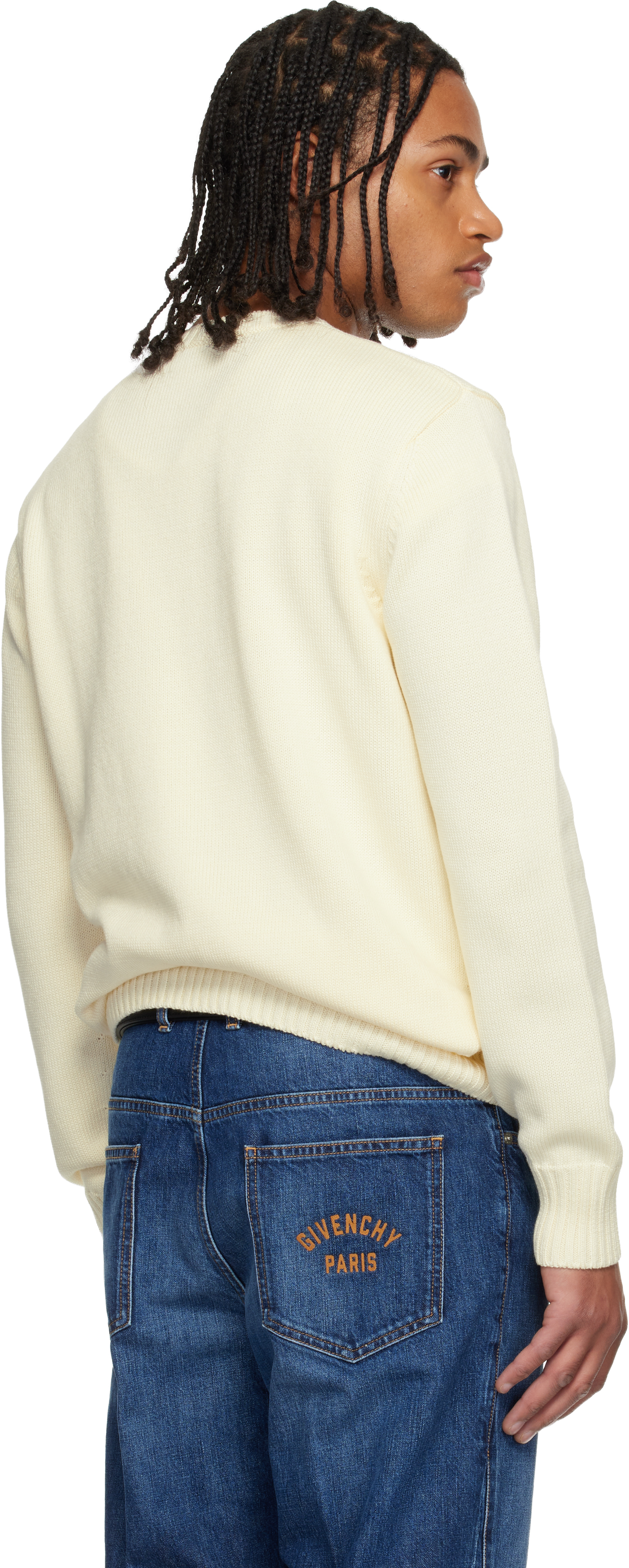 Givenchy Mens Ecru Brand-embroidery Crewneck Cotton Jumper In White