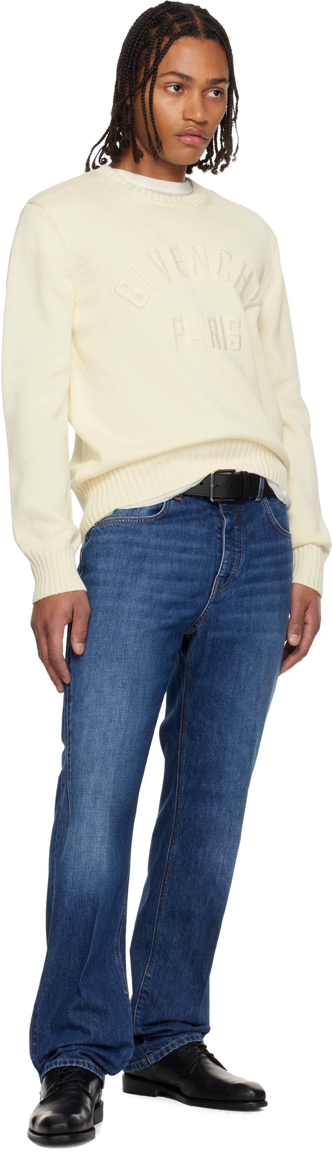 Givenchy Mens Ecru Brand-embroidery Crewneck Cotton Jumper In White