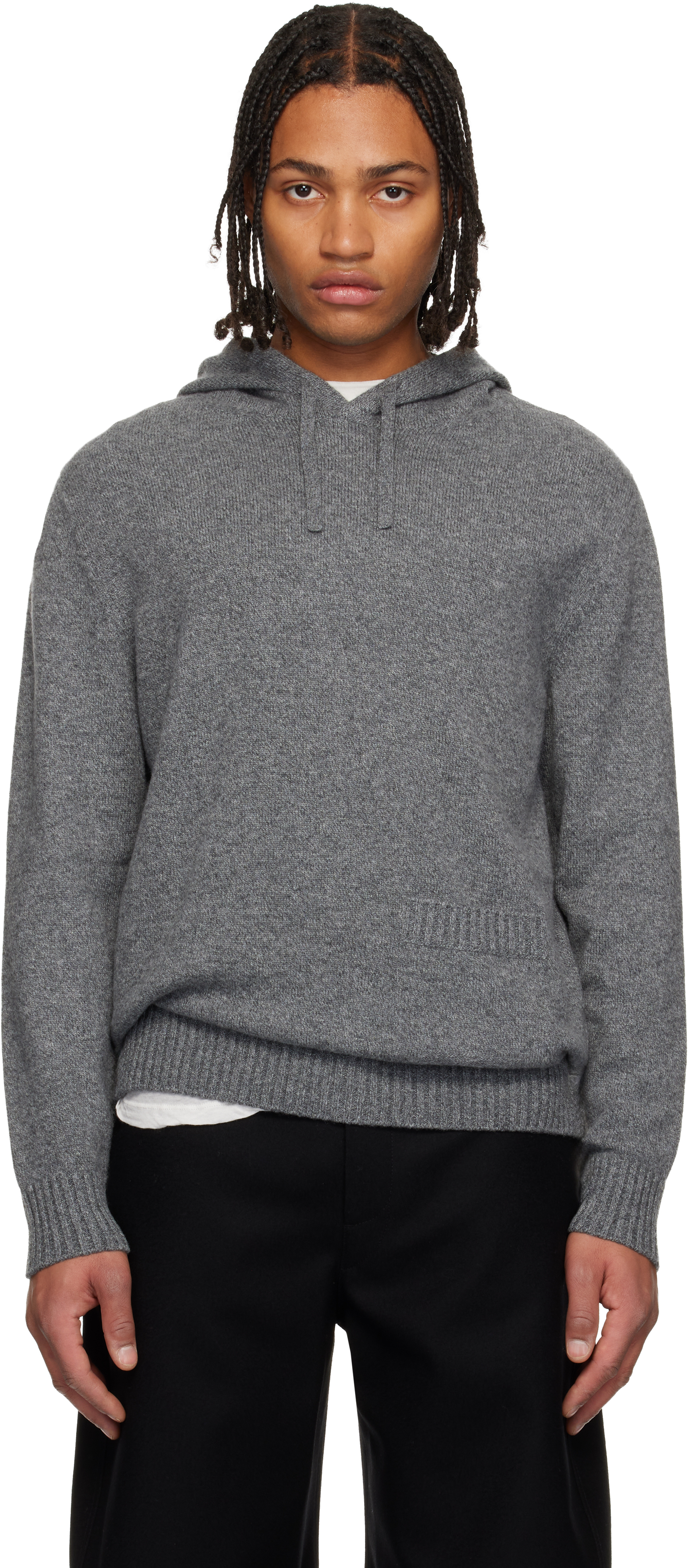 Givenchy Gray Cashmere Knit Hoodie In Gray