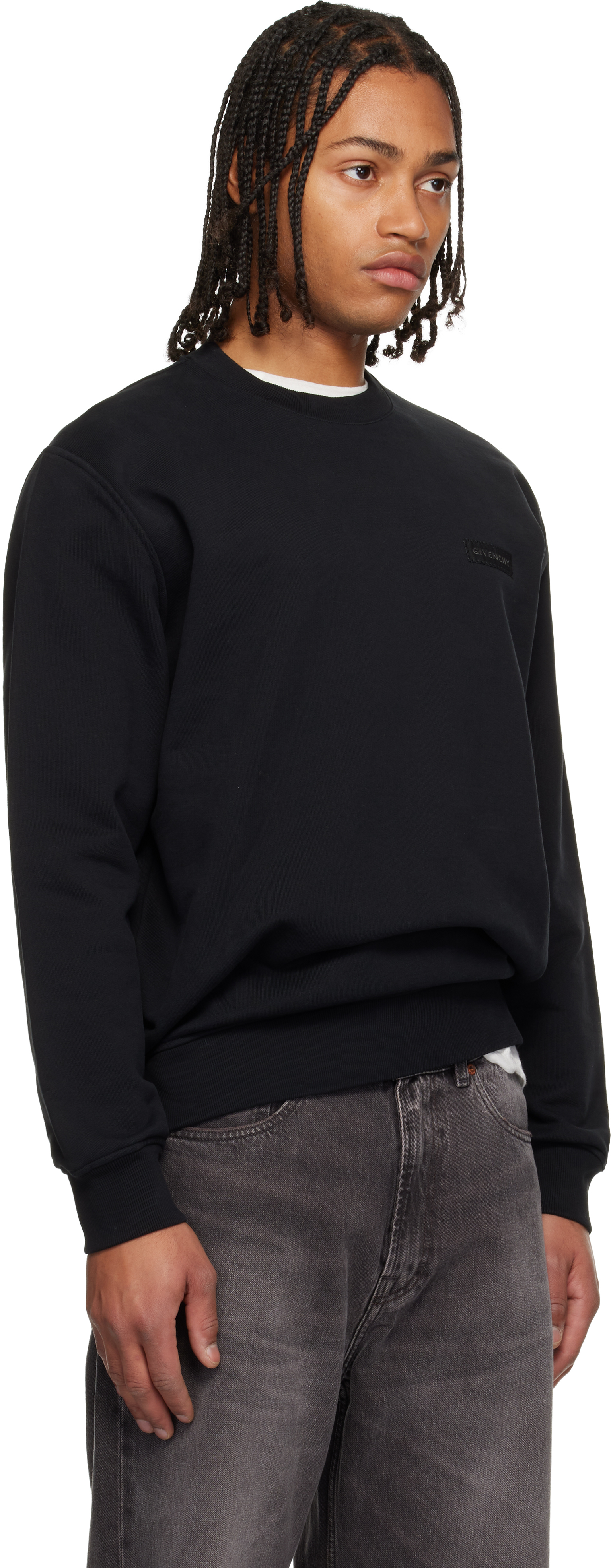 Givenchy Black Crewneck Sweatshirt With Logo Patch On The Front In Cotton Man In Black