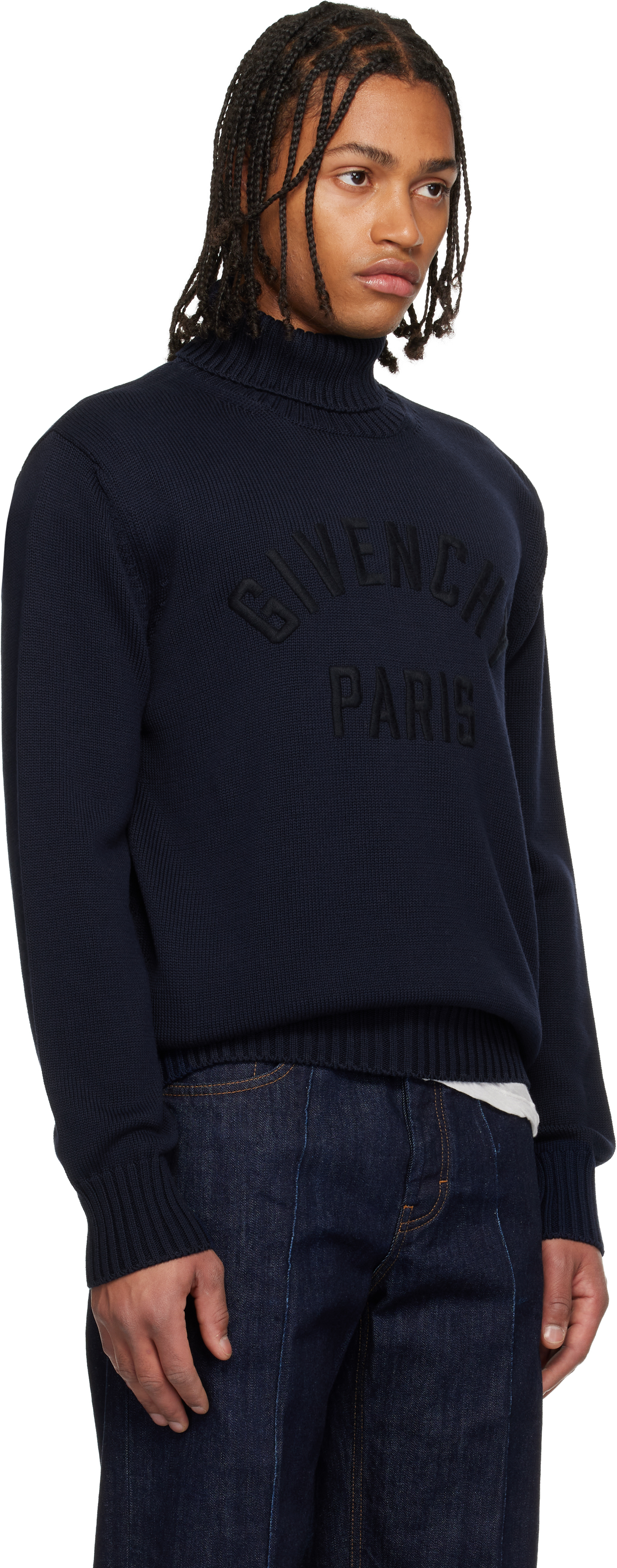 Givenchy Dark Navy Blue Cotton Pullover In Blue