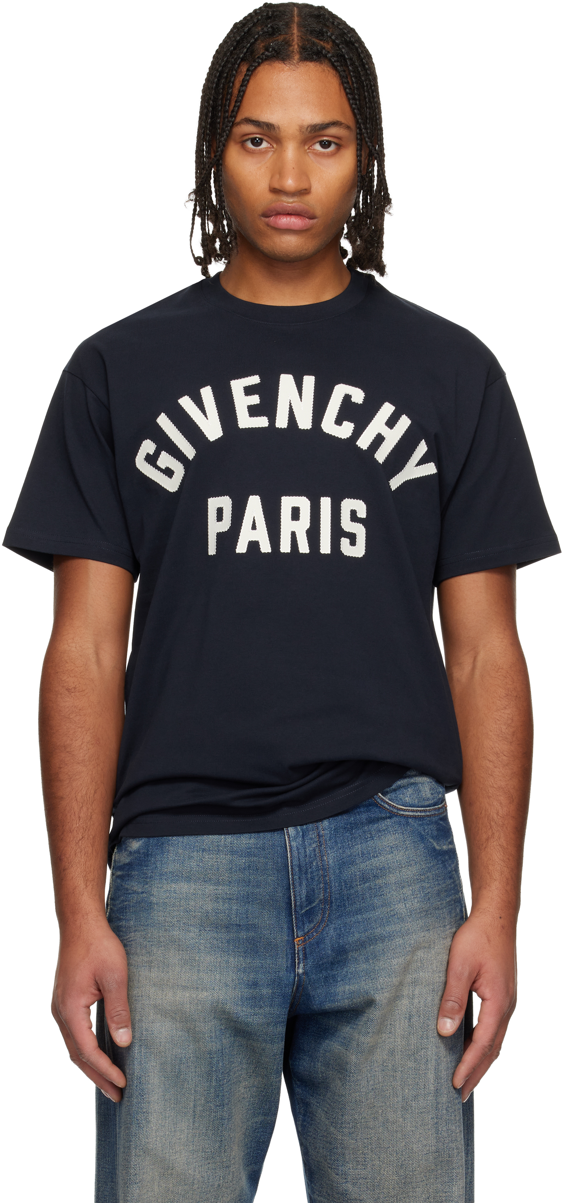 Givenchy Men Black Crewneck T-shirt With Maxi Logo Lettering On The Front In Cotton Man