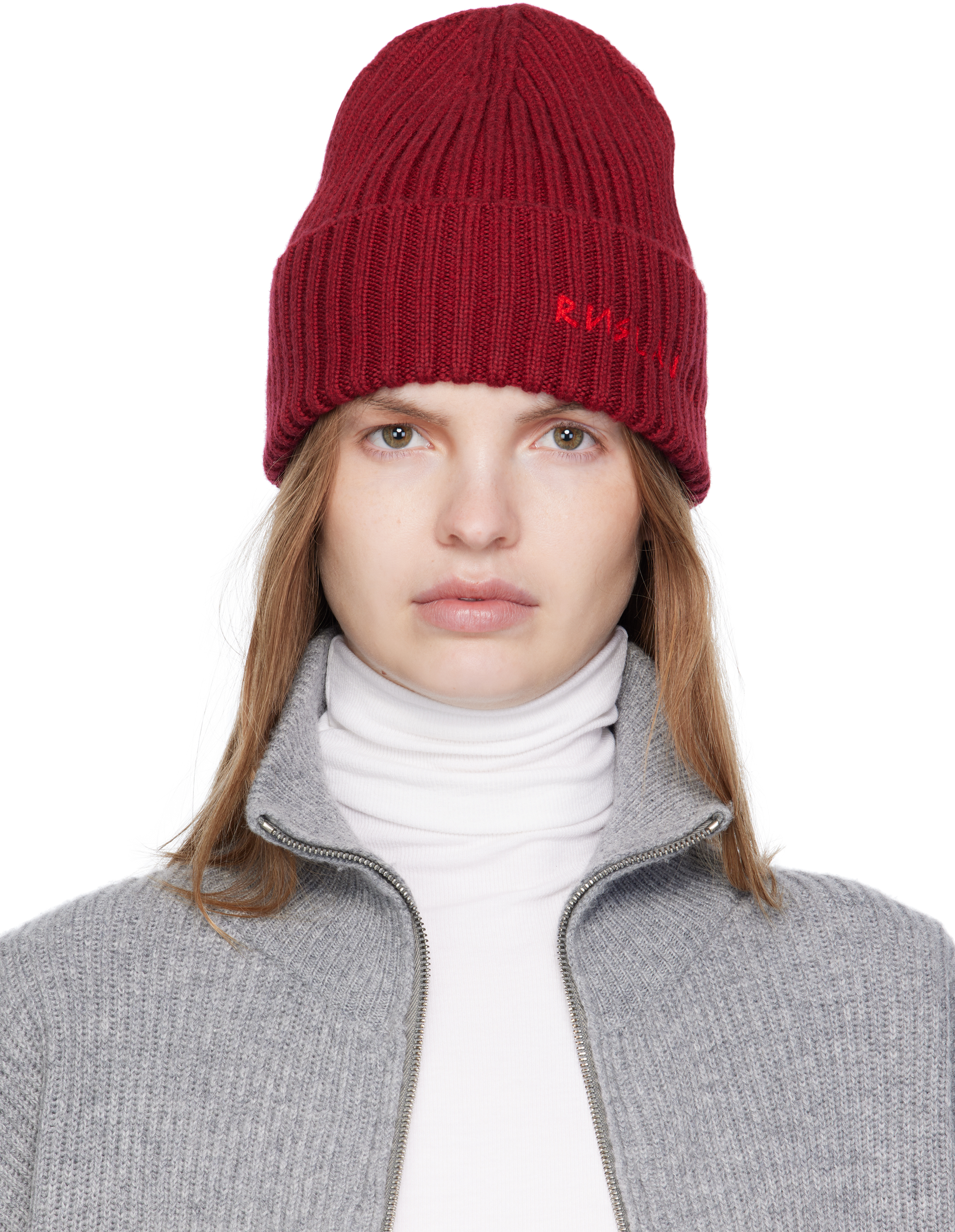 Ruslan Baginskiy Burgundy Monogram-embroidered Wool Beanie In Burgundy