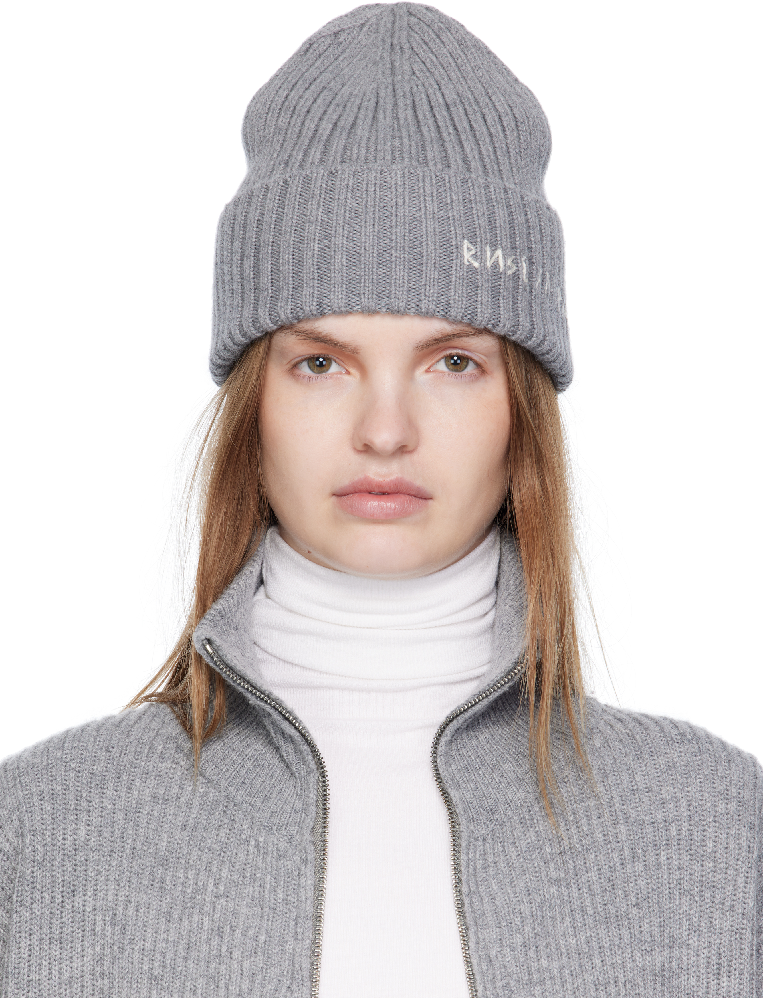 Gray Monogram-Embroidered Wool Beanie by Ruslan Baginskiy on  display picture 2