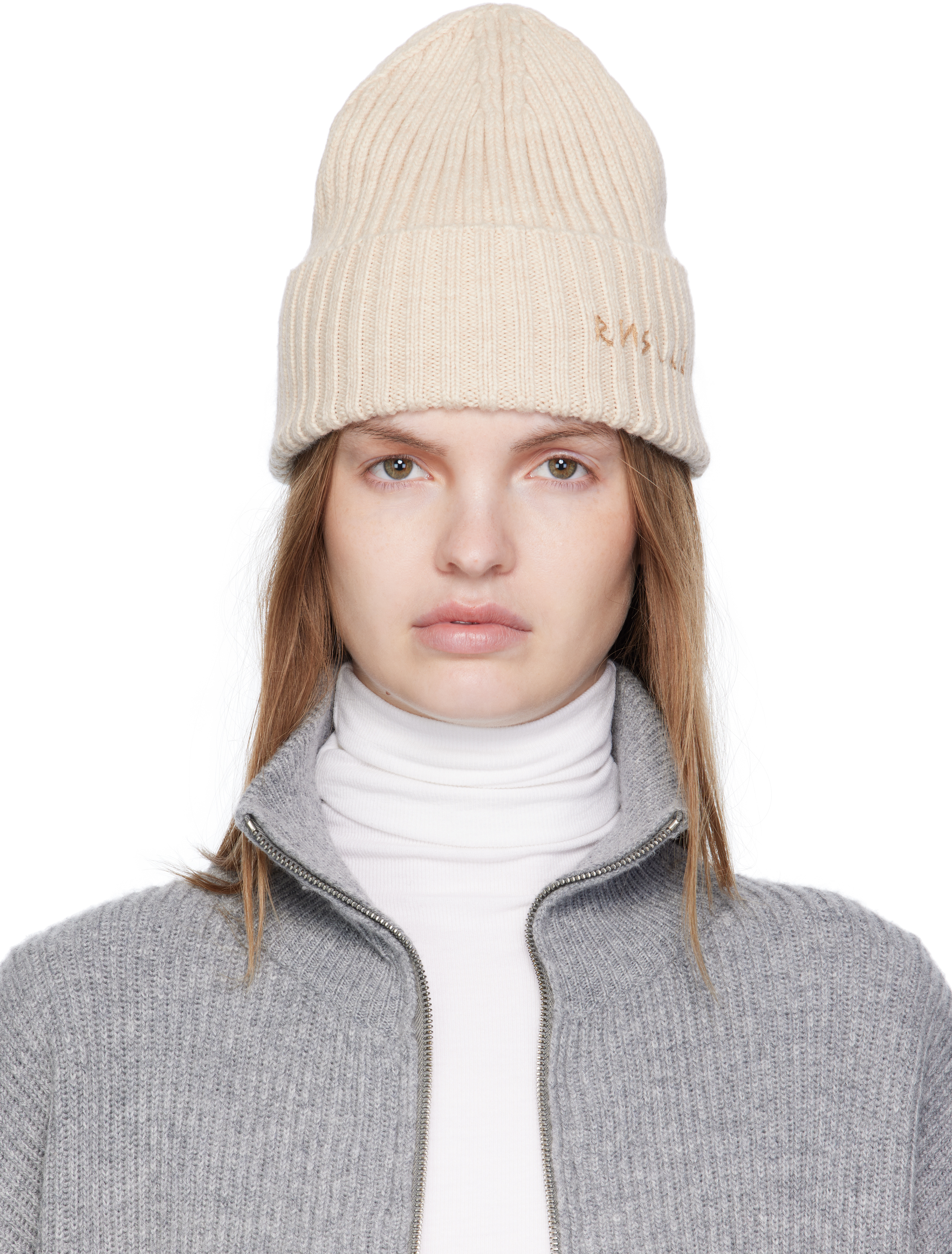 Ruslan Baginskiy Beige Monogram-embroidered Wool Beanie In Sand