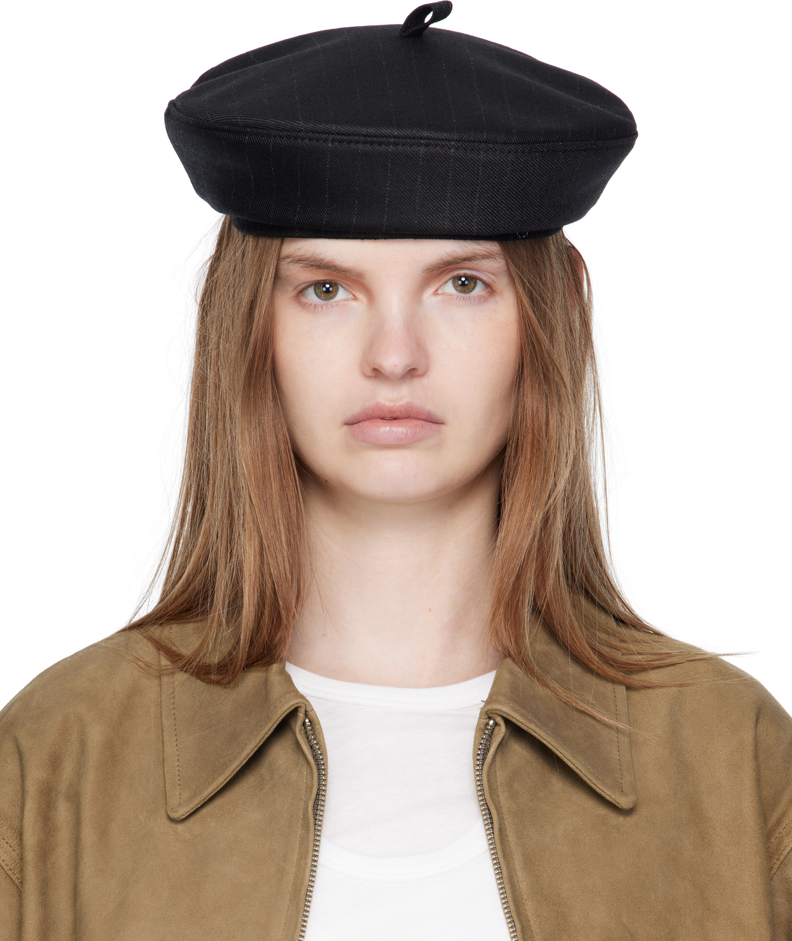 RUSLAN BAGINSKIY ブラックベレー帽 Mサイズ Ruslan Baginskiyのブラック Stripe-Pattern ベレー帽がセール中