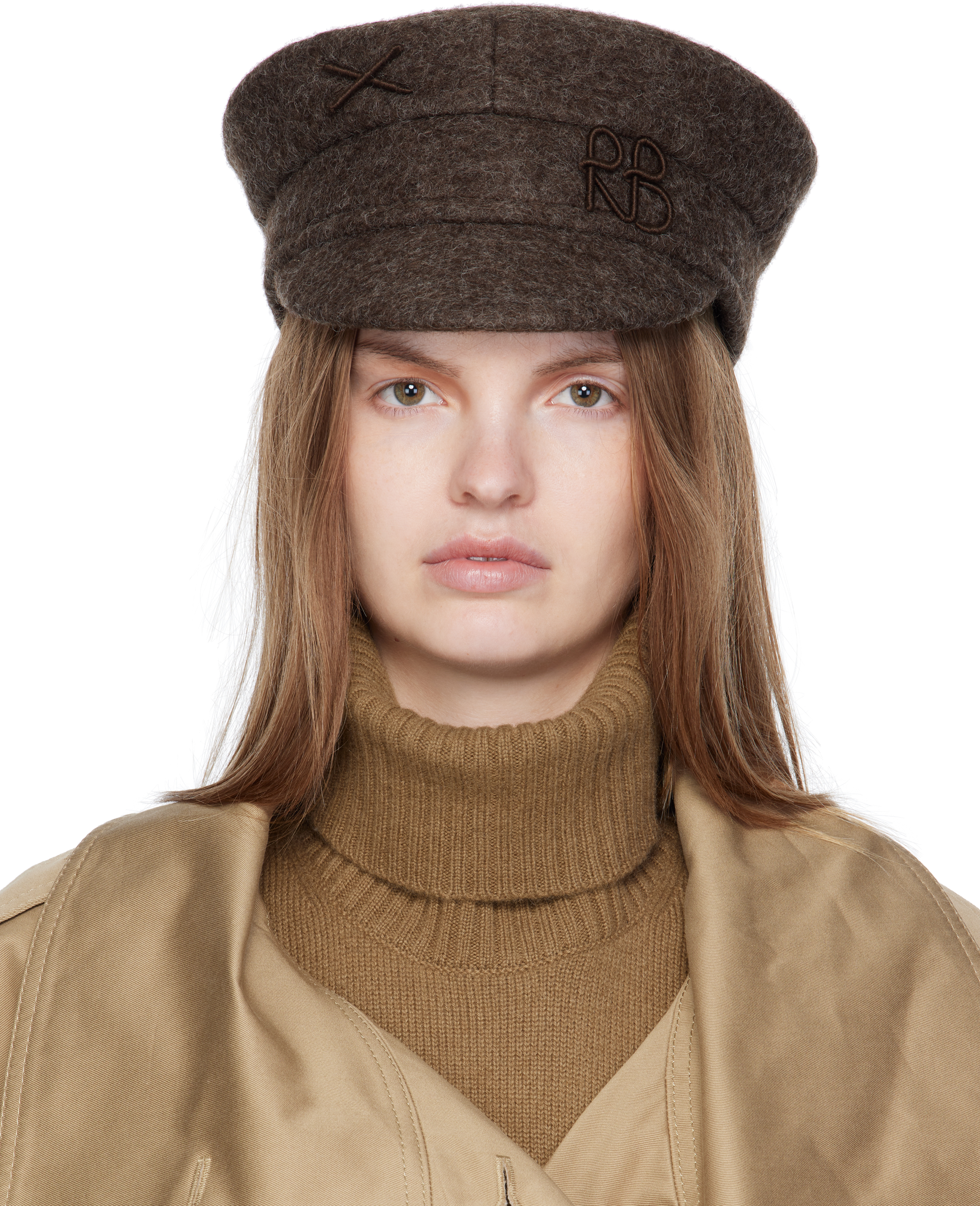 極美品♡ほぼ未使用 【RUSLAN BAGINSKIY】ベイカーボーイハット Ruslan Baginskiy: ブラウン ロゴエンべリッシュ ベイカーボーイ