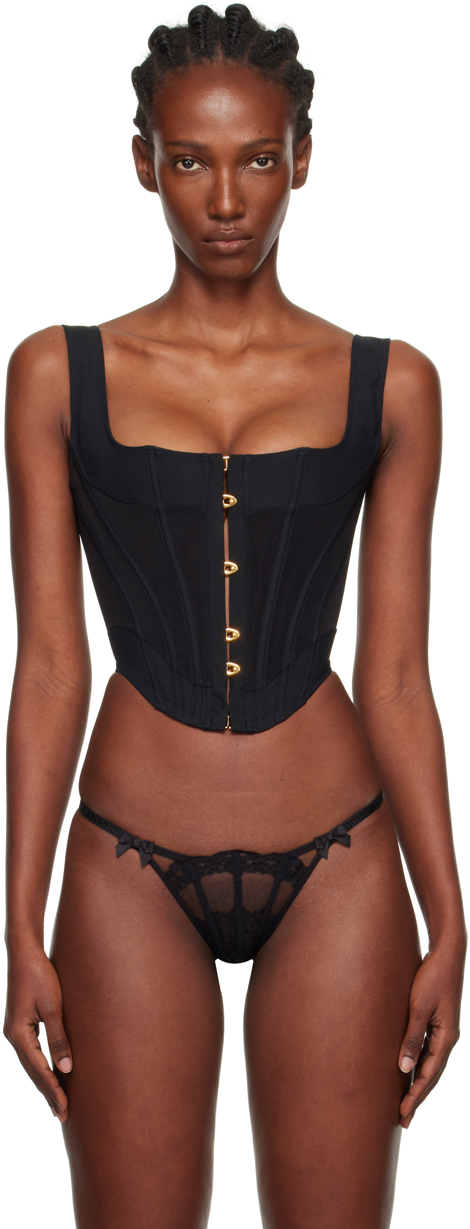 Ensemble Lingerie Soie Noire Agent Provocateur Andee 2 - Corset, Slip, Gants, Bas - Taille M/38-40 Neuf Avec étiquettes