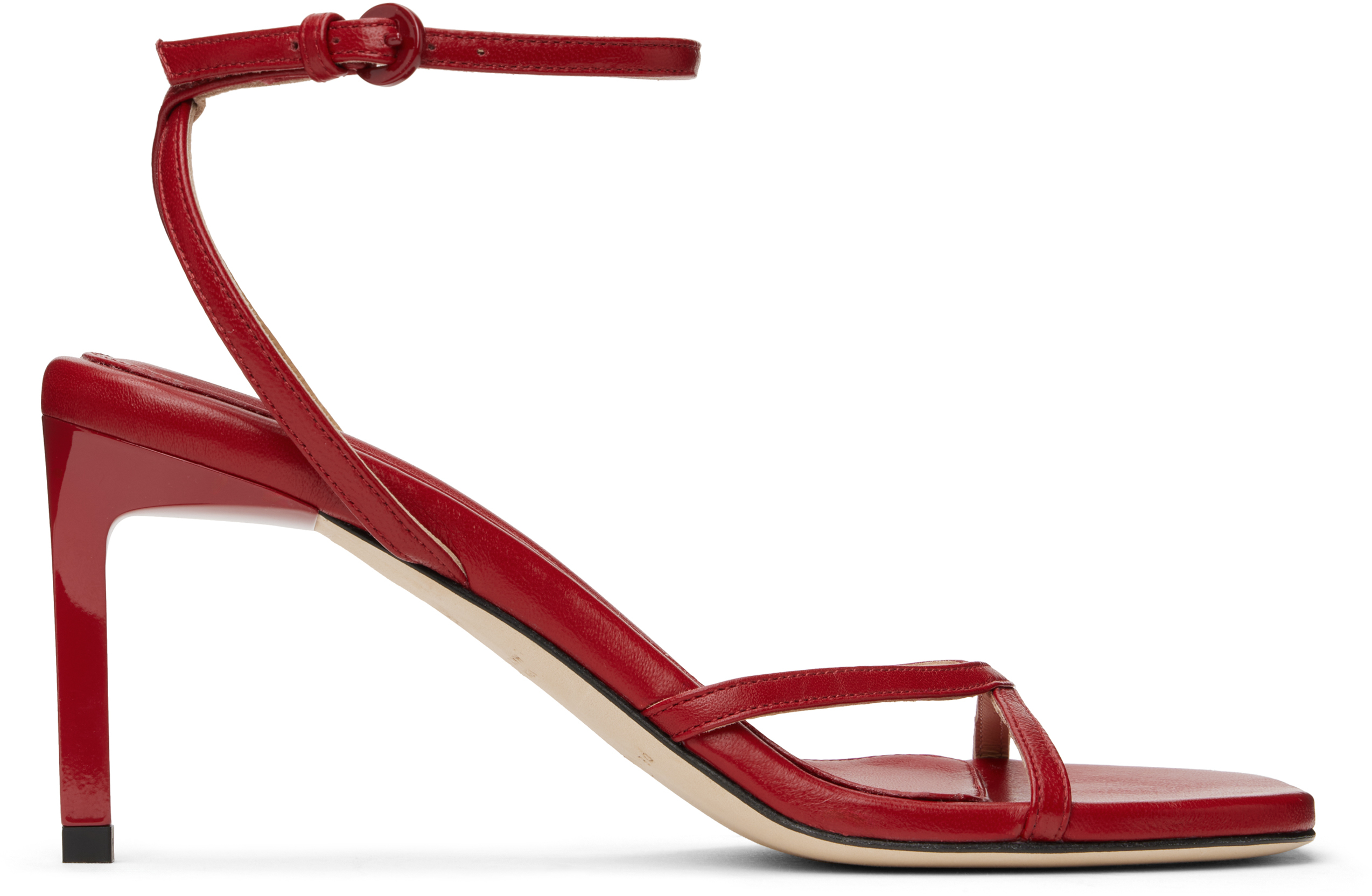 【関税込み】Dear Frances レッド Criss レザー ヒールサンダル Dear Frances: Red Criss Leather Heeled Sandals | SSENSE 日本