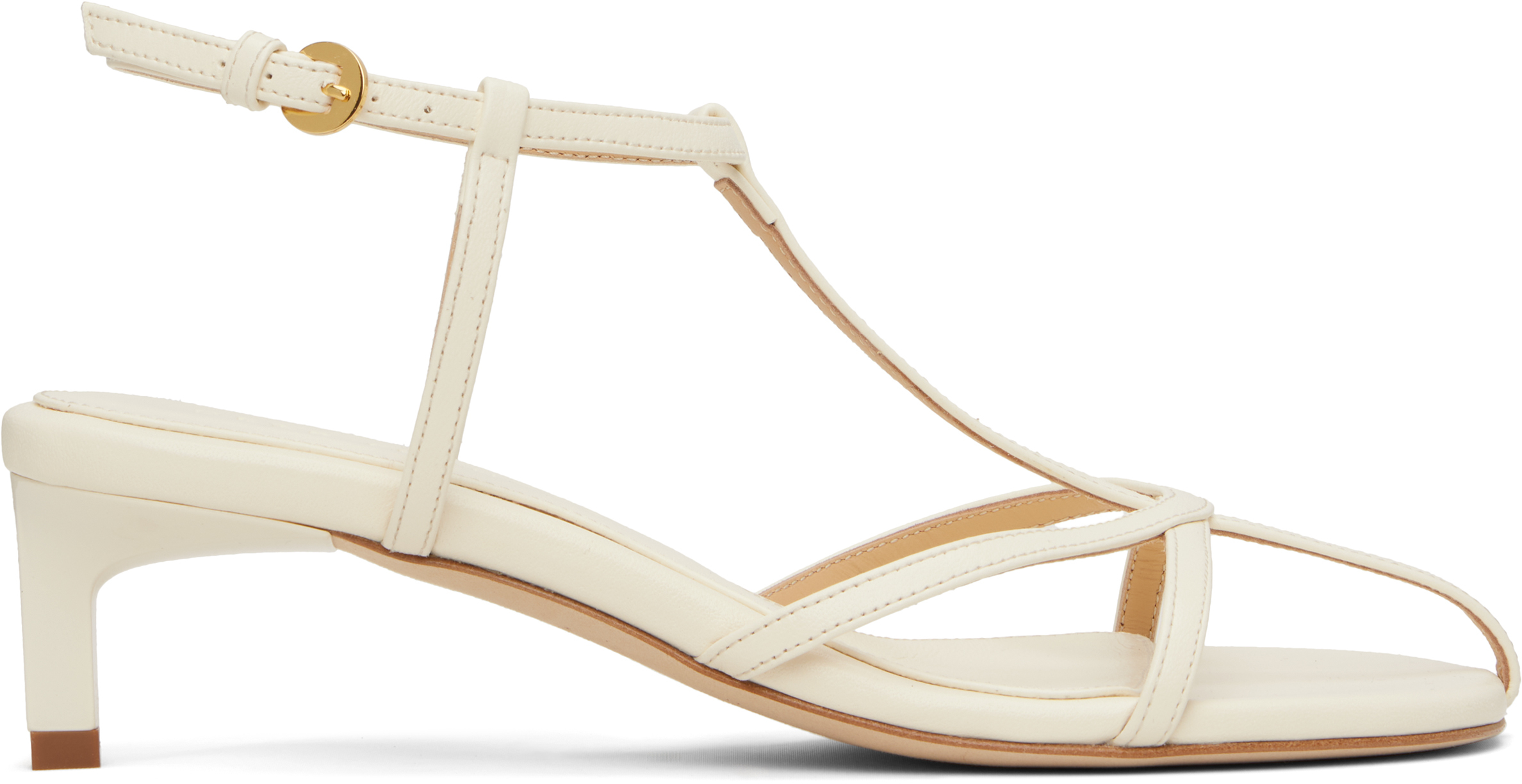 【関税込み】Dear Frances オフホワイト Tee ヒールサンダル Dear Frances: Off-White Tee Heeled Sandals | SSENSE