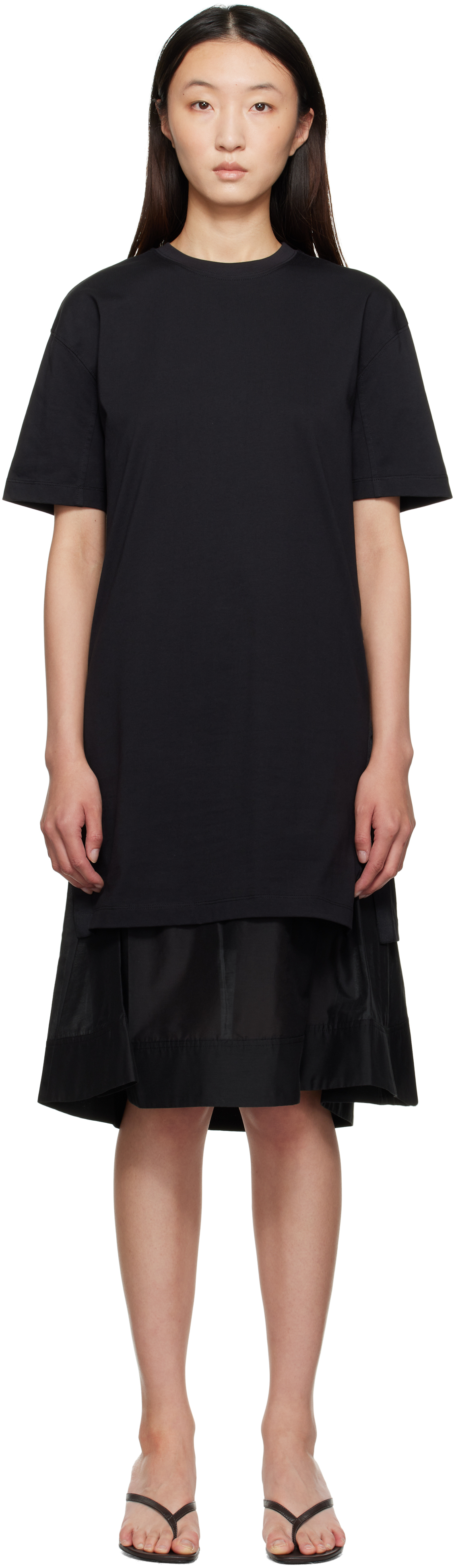 3.1 PHILLIP LIM ポプリン ミディワンピース ブラック 3.1 PHILLIP LIM コットンポプリン ミディワンピース ラッフル