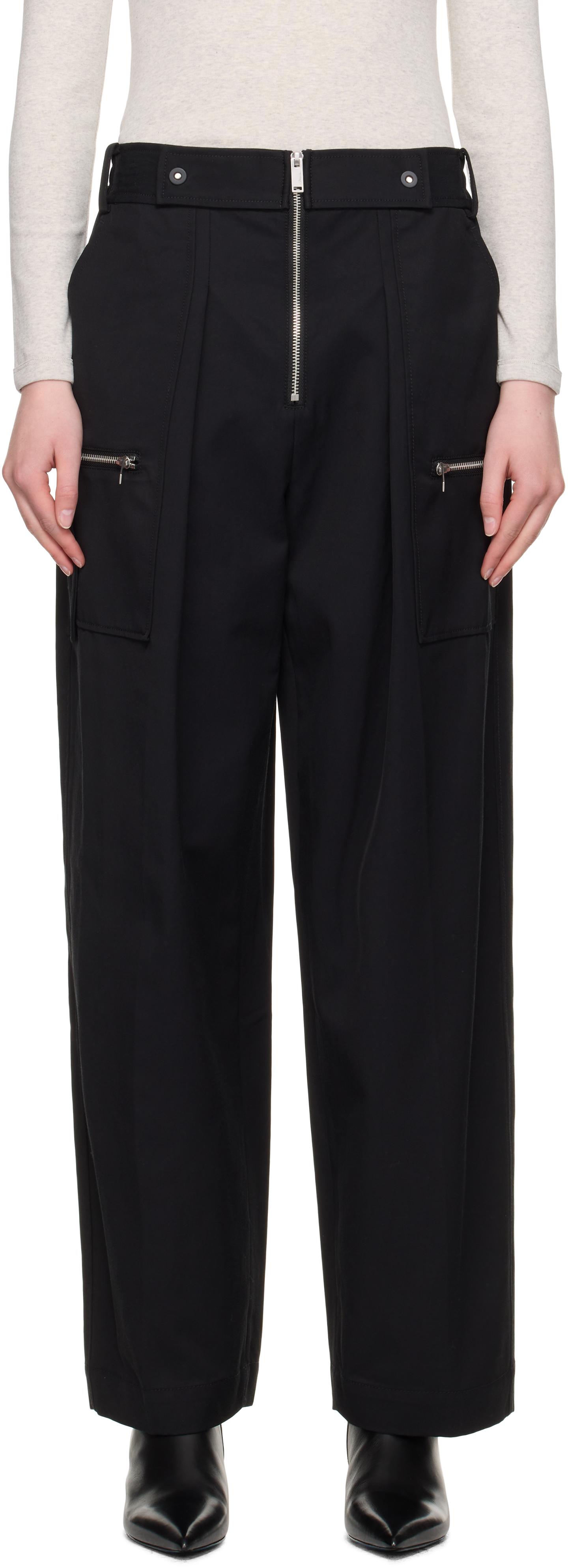 3.1 Phillip Lim Womens Wide-leg Zipper Cotton-blend Trousers Black