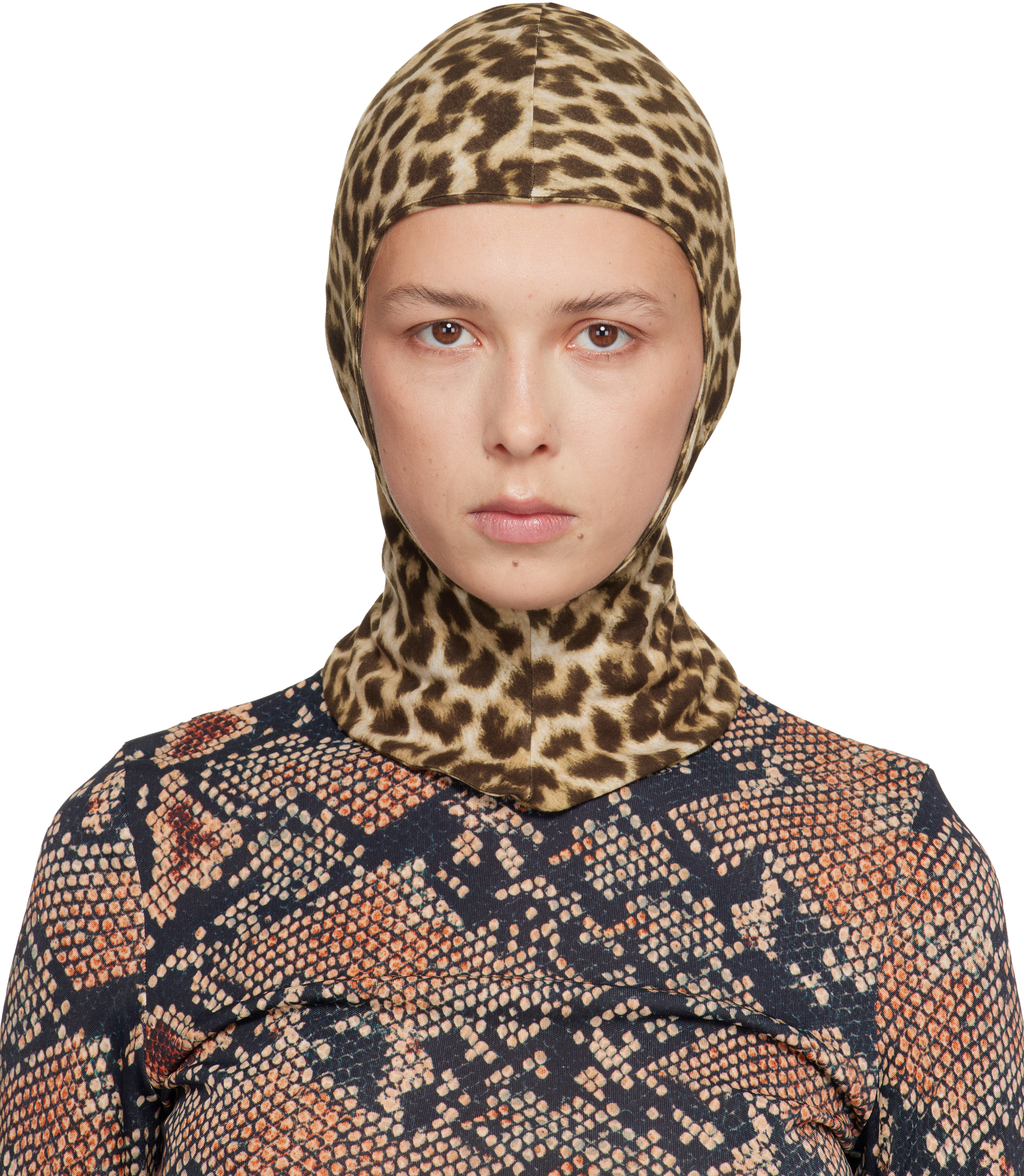 Duran Lantink Tan Jersey Printed Balaclava In Brown
