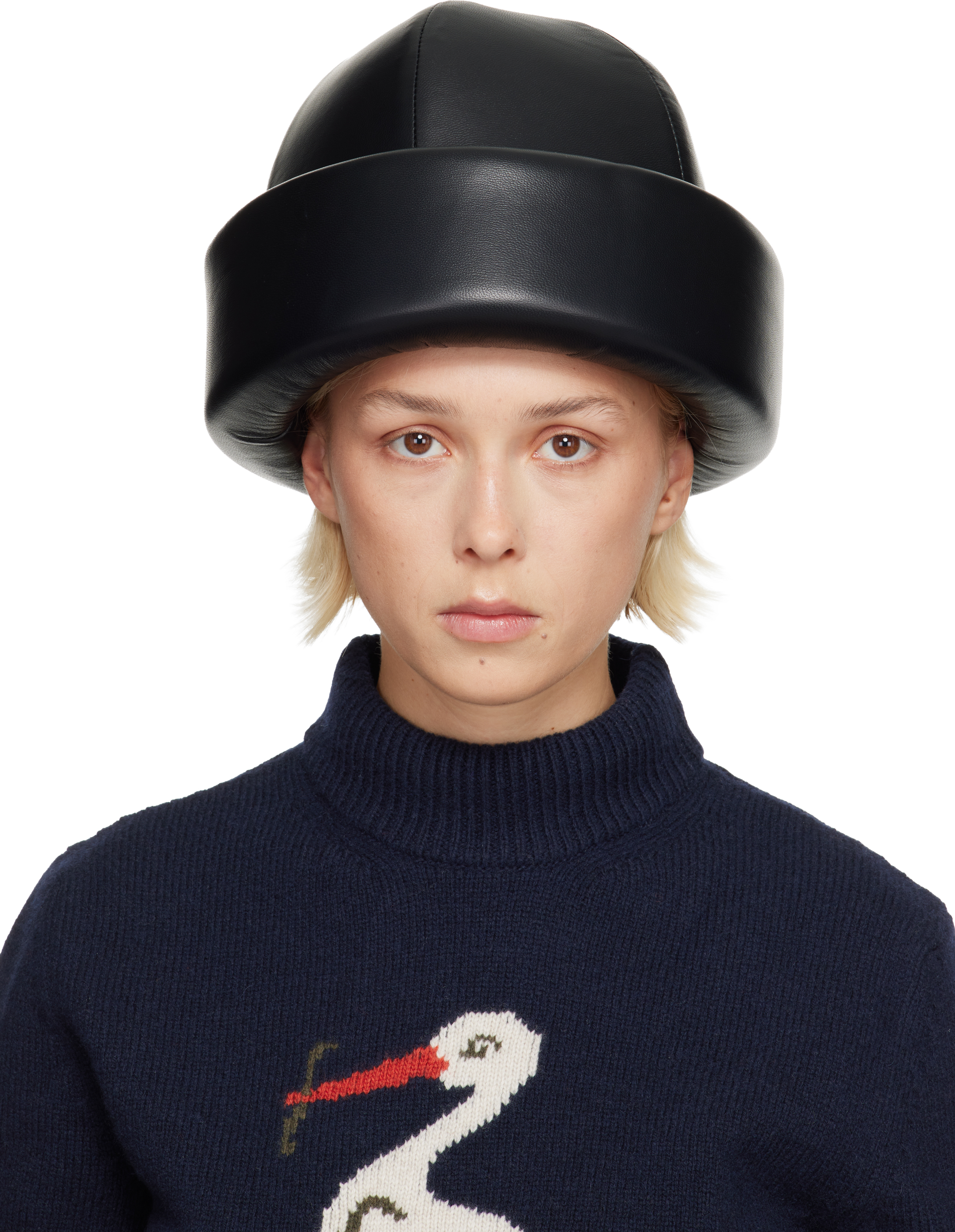 Duran Lantink Black Padded Leather Beanie