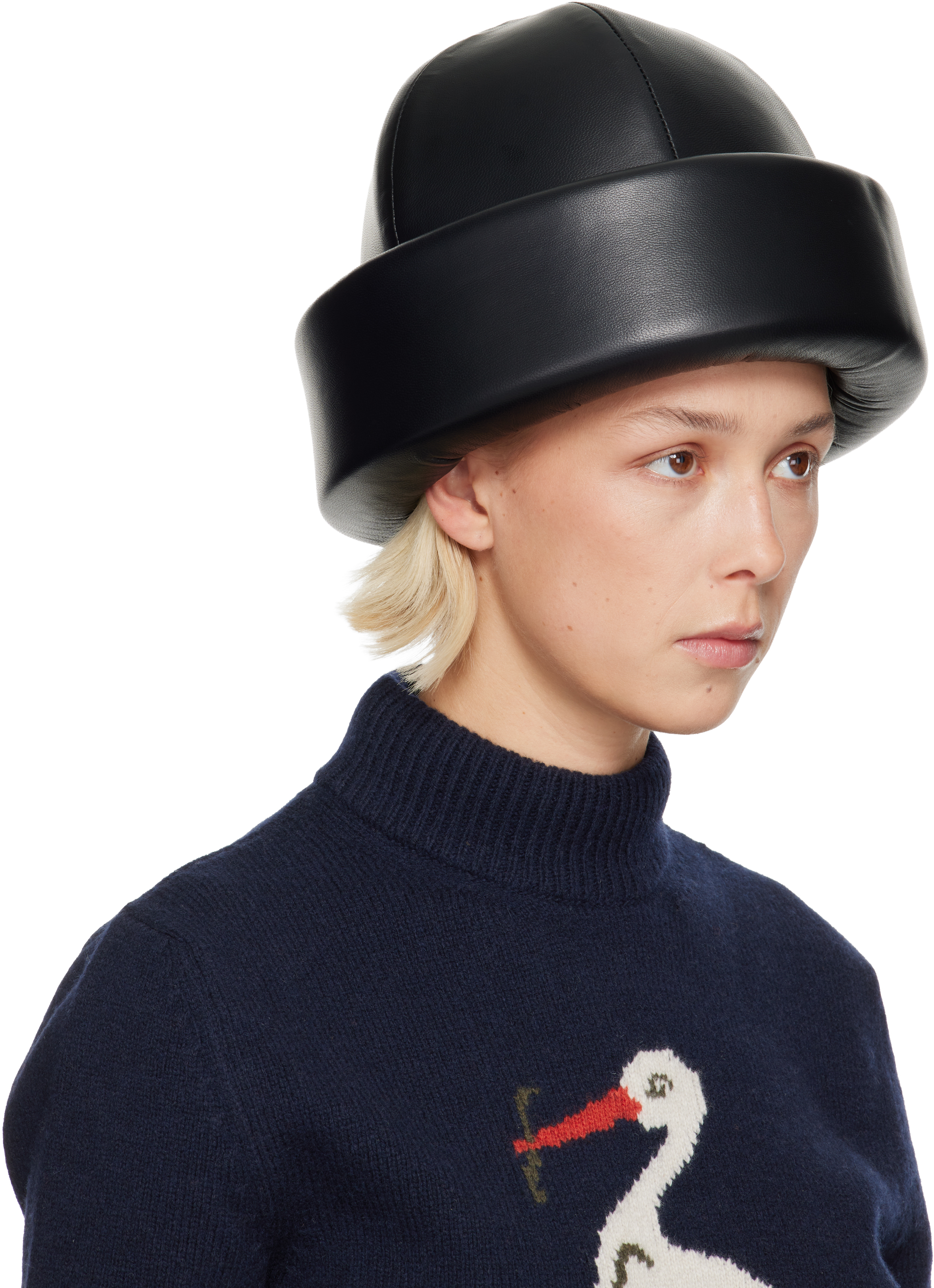 Duran Lantink Black Padded Leather Beanie In Black