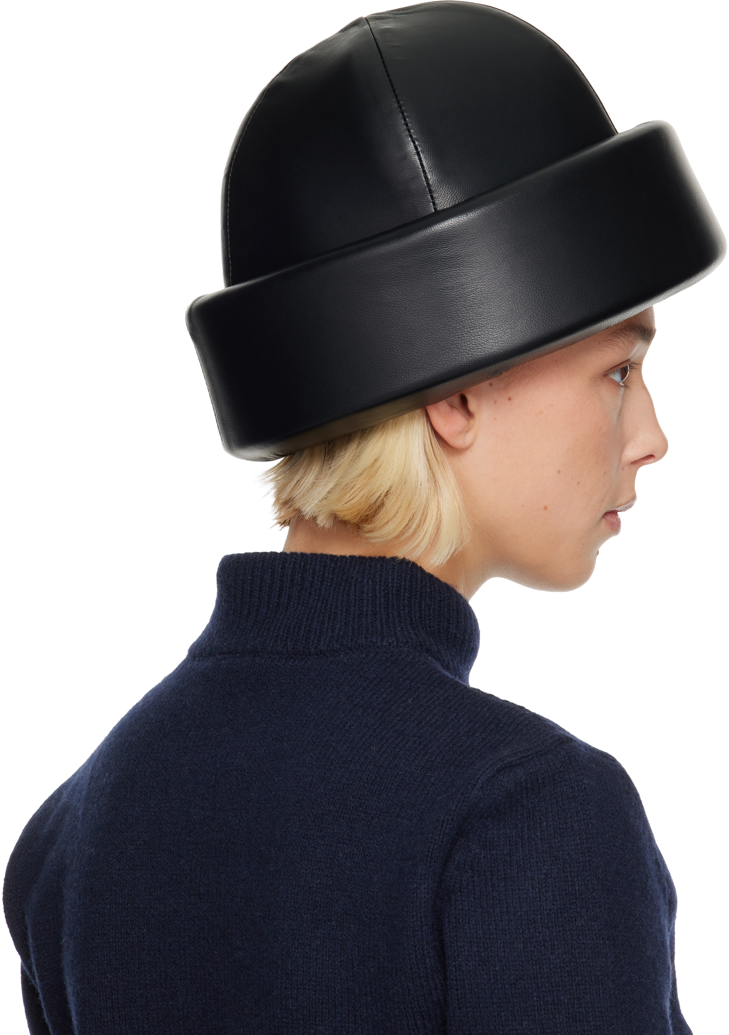 Duran Lantink Black Padded Leather Beanie In Black