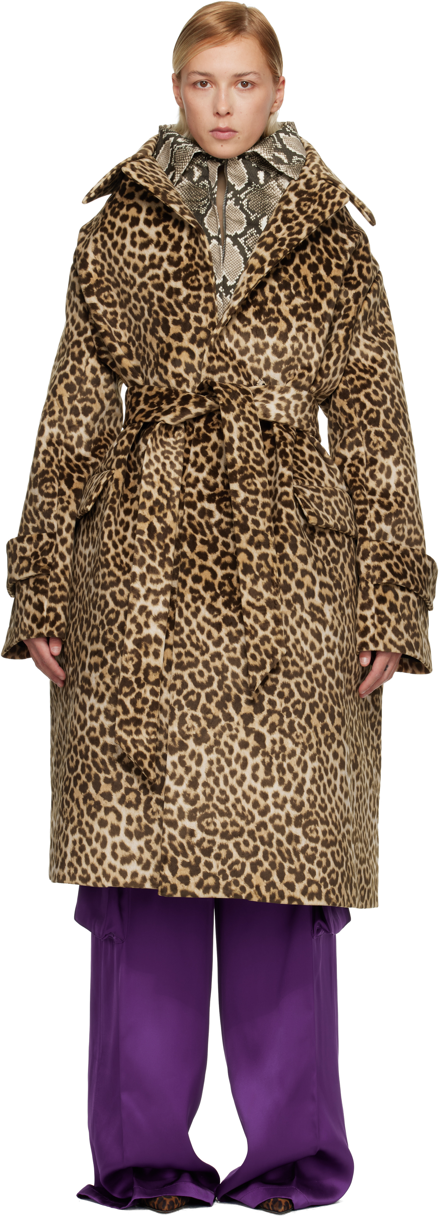 Duran Lantink Brown Oversized Faux-suede Trench Coat In Brown