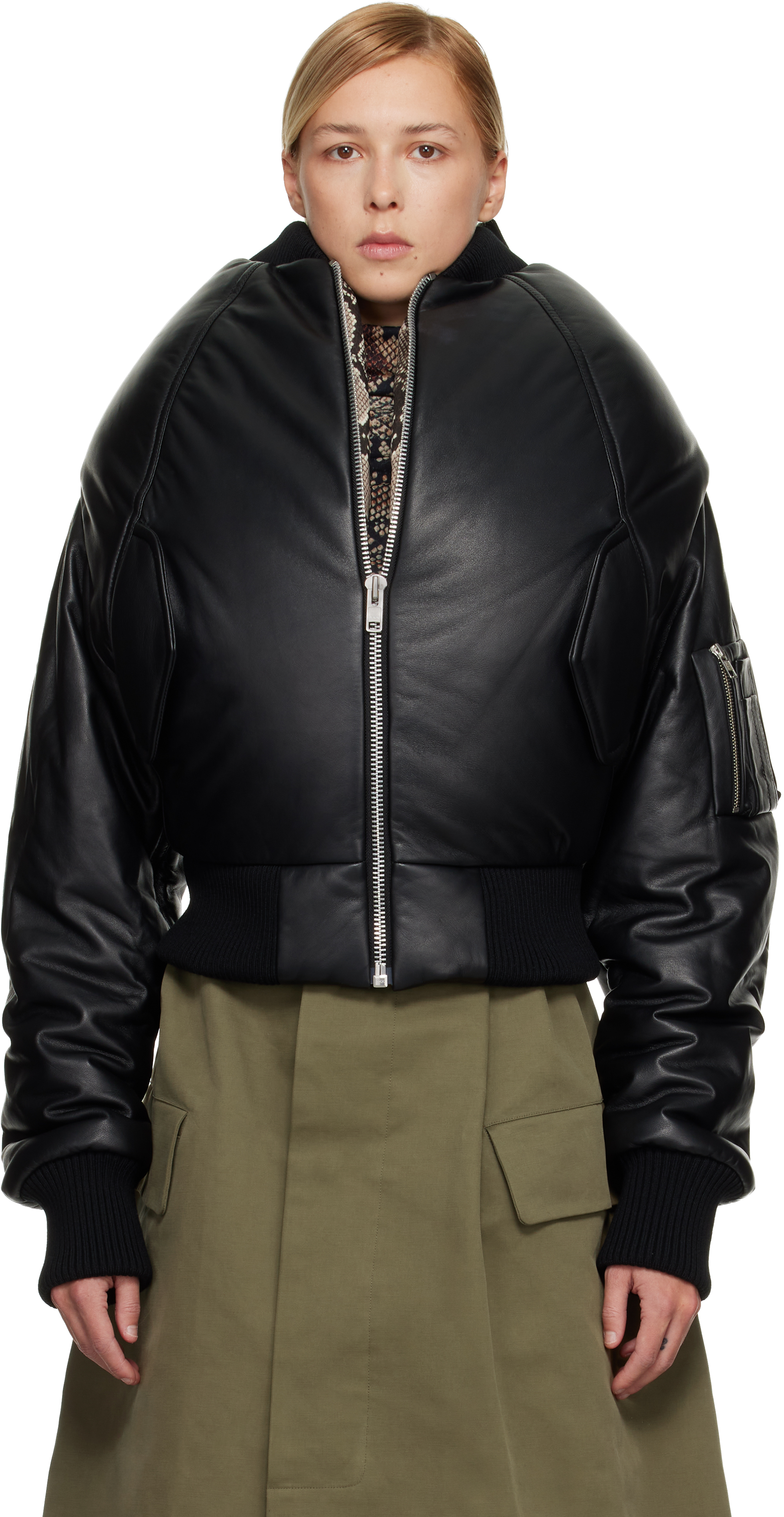 Duran Lantink Black 'over The Shoulders' Leather Bomber Jacket