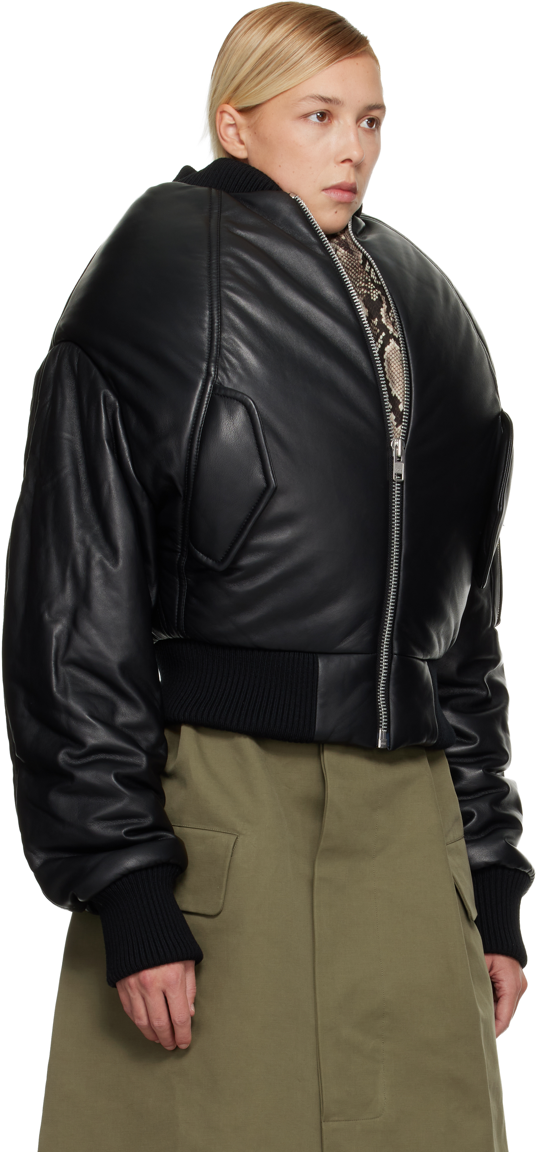 Duran Lantink Black 'over The Shoulders' Leather Bomber Jacket In Black