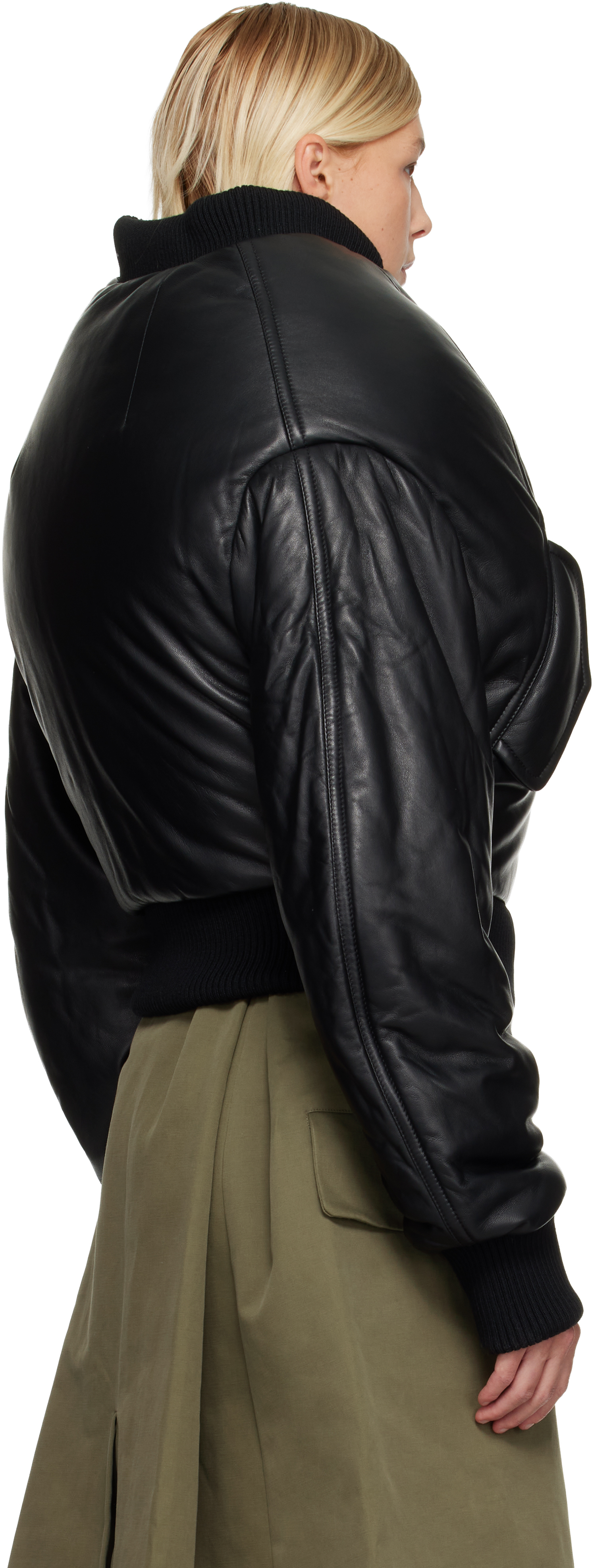 Duran Lantink Black 'over The Shoulders' Leather Bomber Jacket In Black