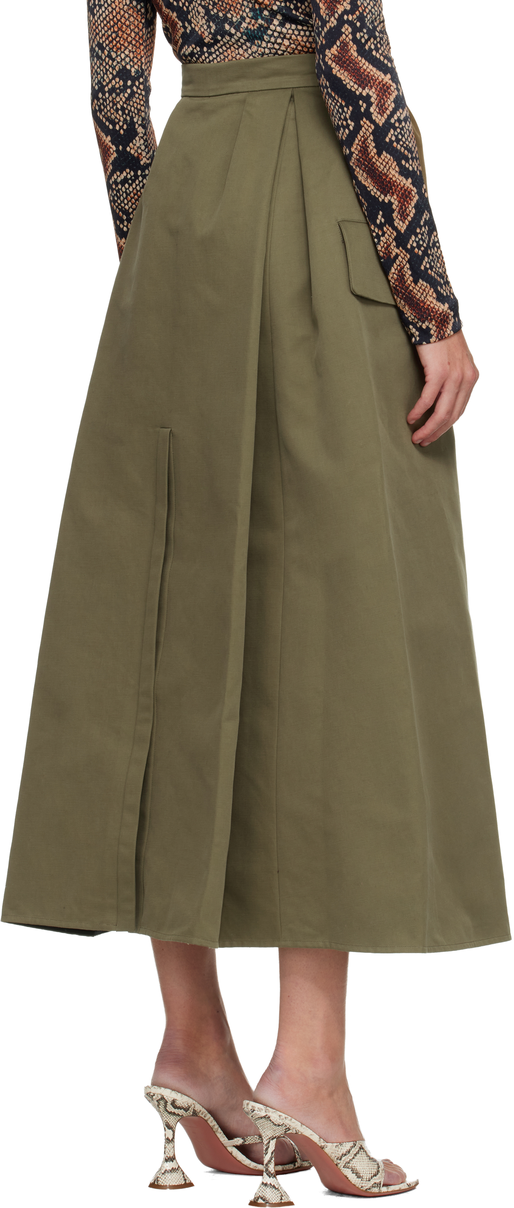 Duran Lantink Khaki Uniform Double Waisted Midi Skirt In Green