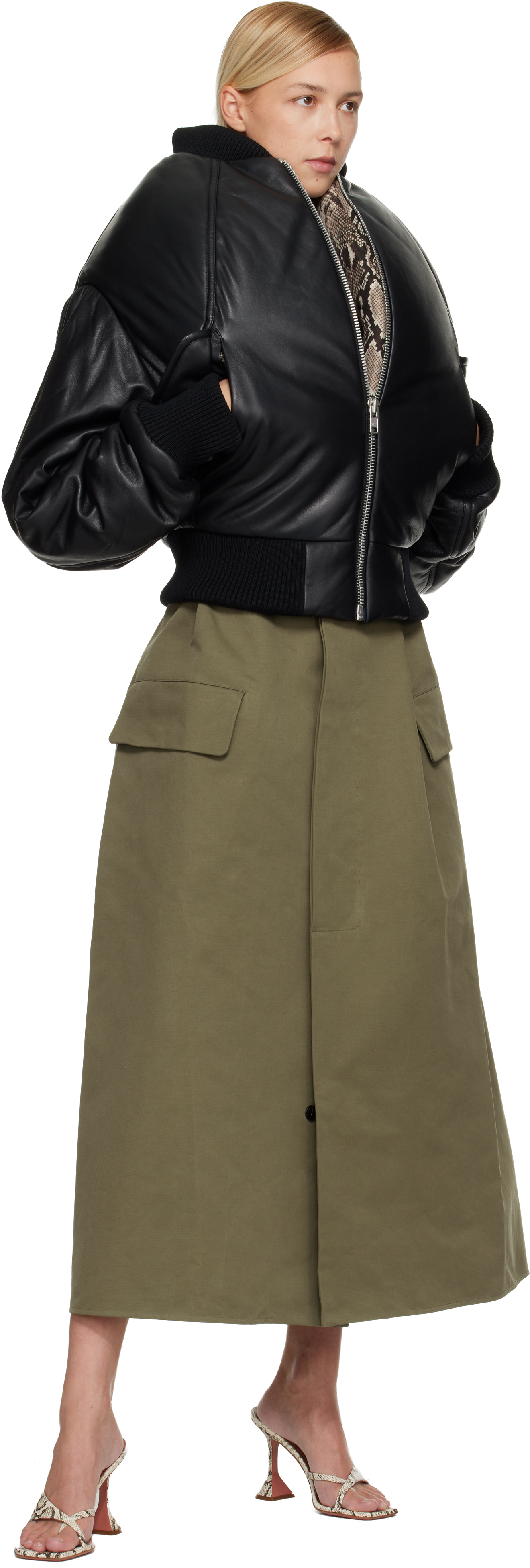 Duran Lantink Khaki Uniform Double Waisted Midi Skirt In Green