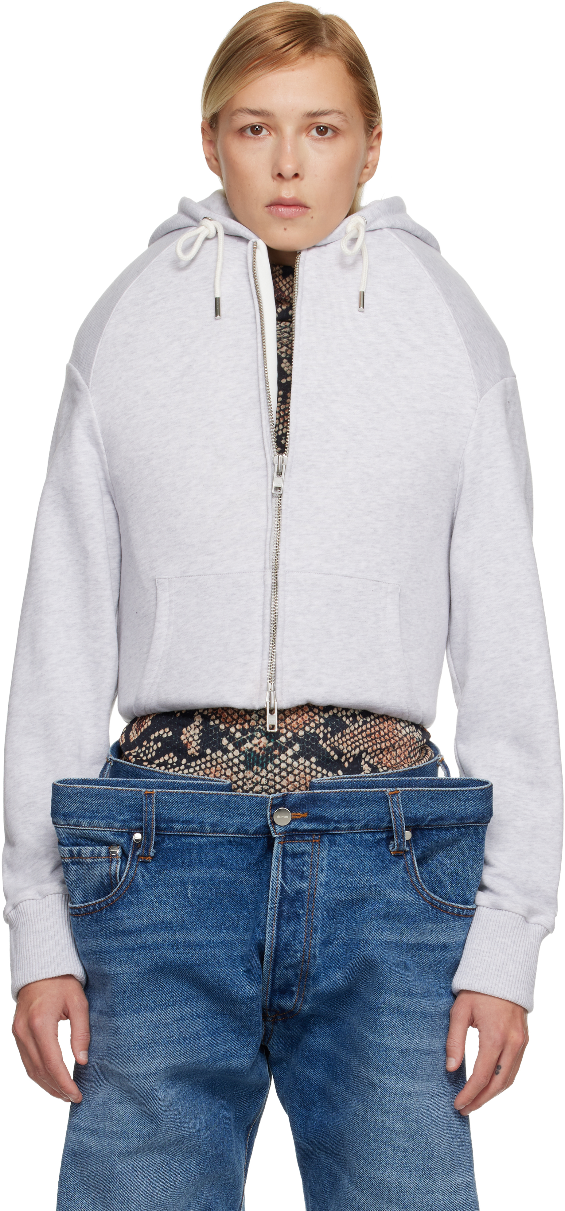 Duran Lantink Gray Sculptured Zip Up Hoodie In Gray